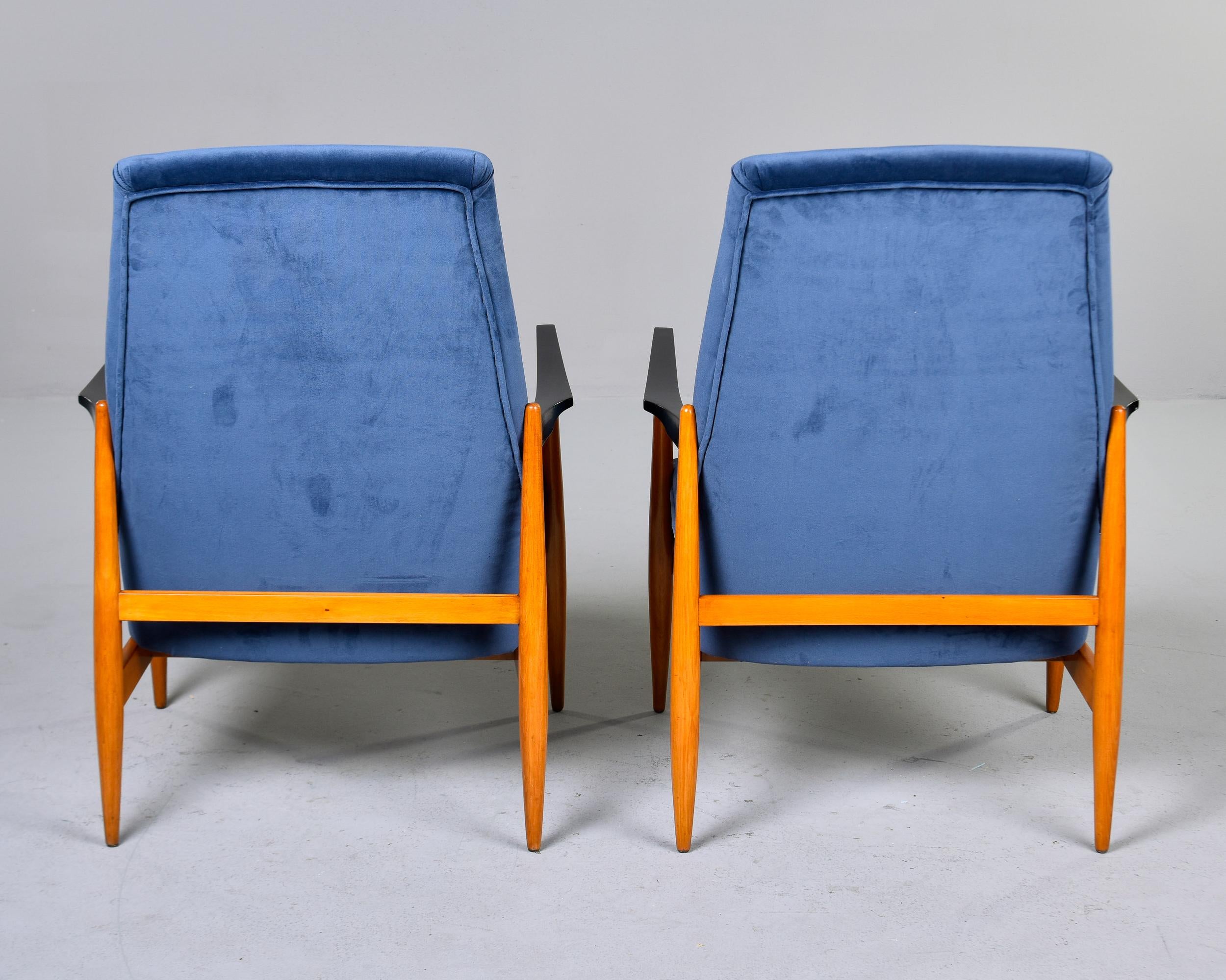 Pair Italian Mid Century Teak Frame Lounge Chairs with New Upholstery For Sale 2