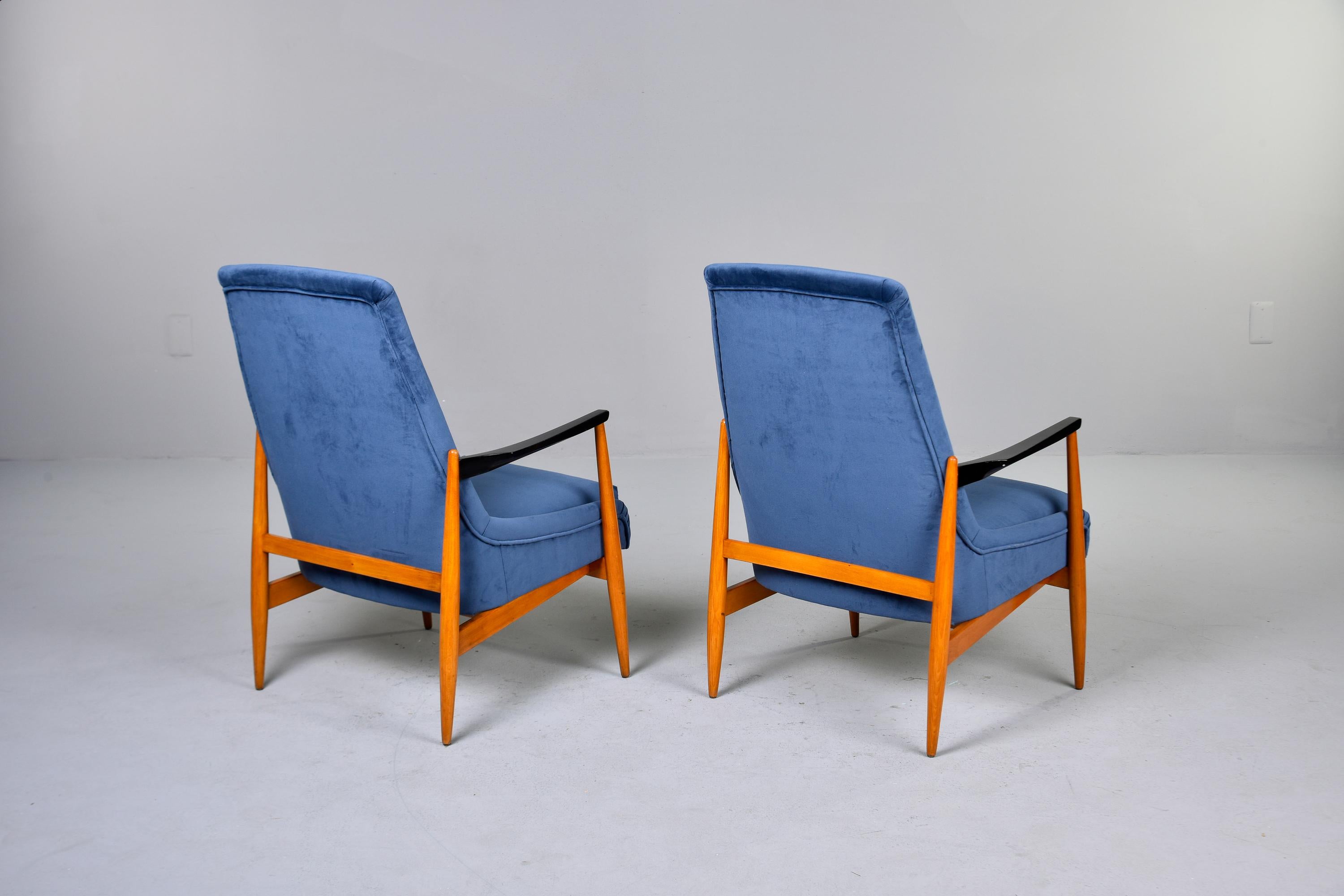 Pair Italian Mid Century Teak Frame Lounge Chairs with New Upholstery For Sale 3