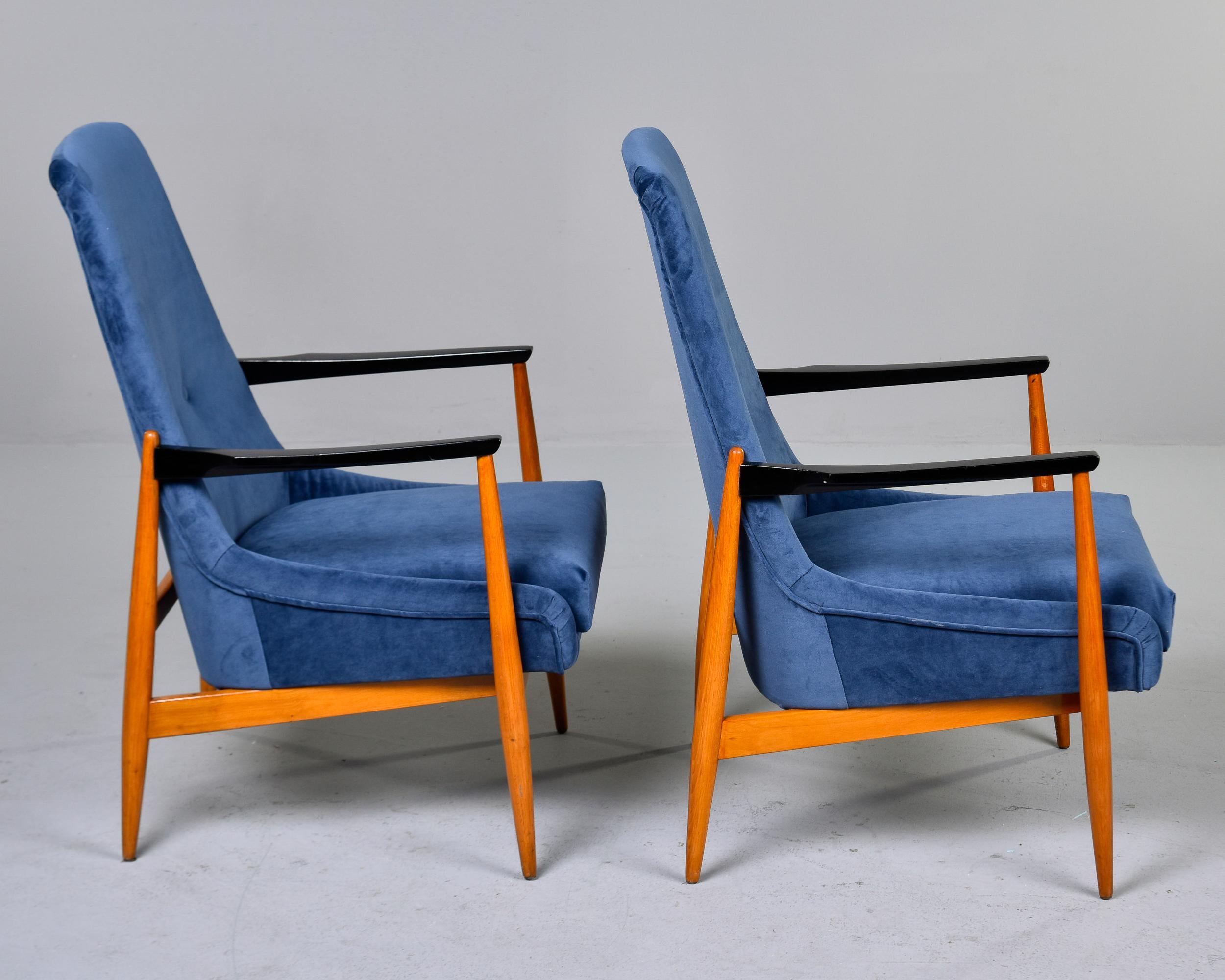 Pair Italian Mid Century Teak Frame Lounge Chairs with New Upholstery For Sale 4