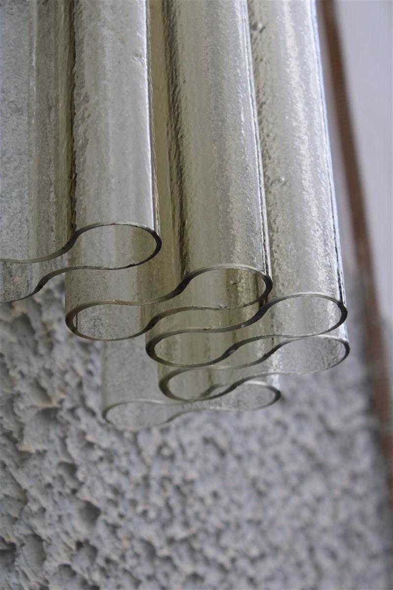 Pair Italian Mid-Century Venini Style Pair Sconces Murano Glass Tube 6