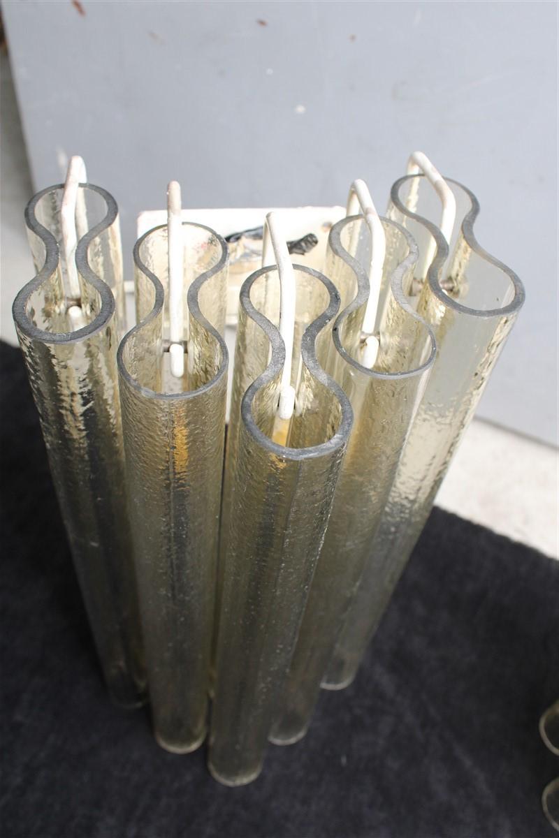 Pair Italian Mid-Century Venini Style Pair Sconces Murano Glass Tube 4