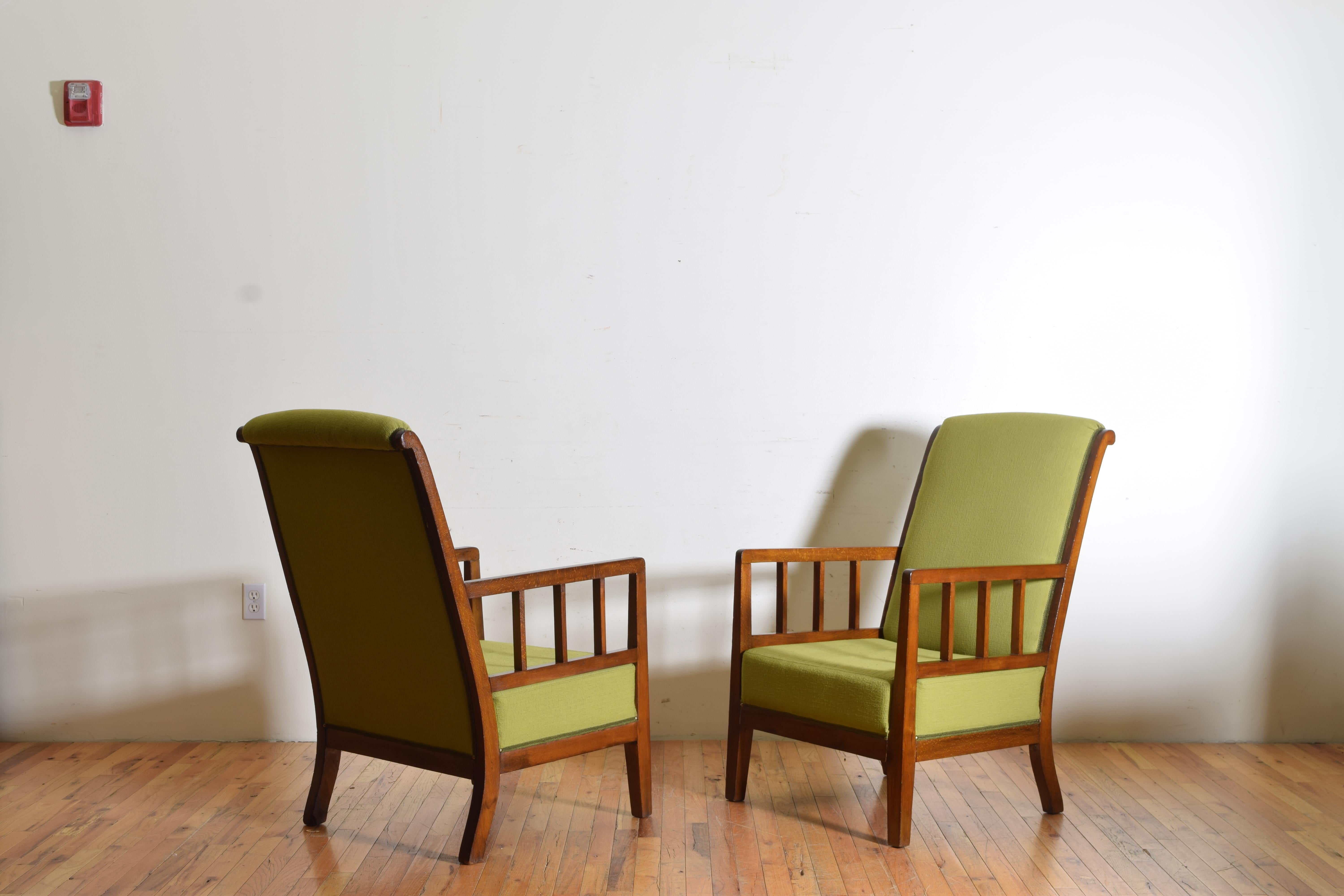 Pair of Italian Midcentury Wooden and Upholstered Armchairs, circa 1950 In Good Condition For Sale In Atlanta, GA