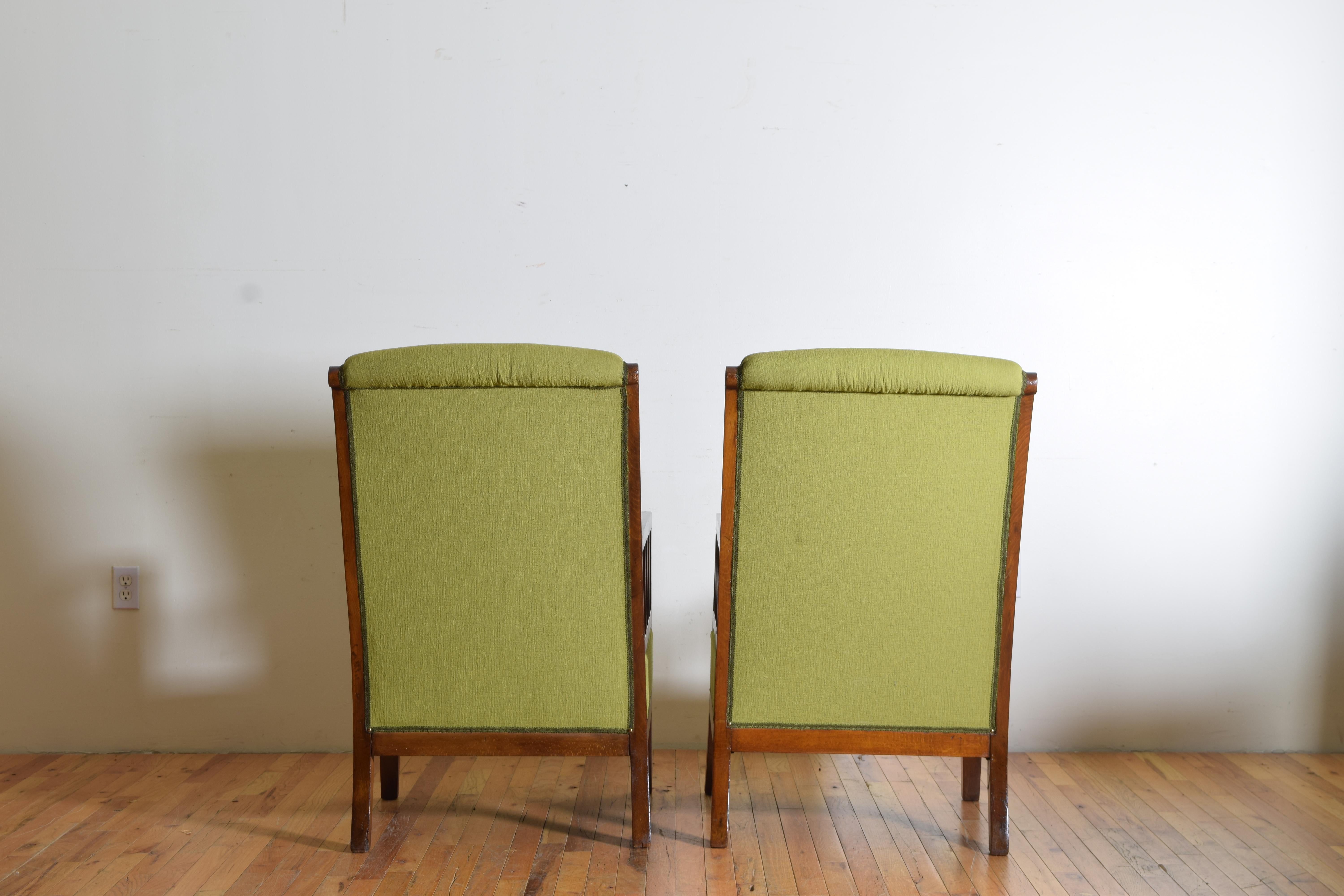 Pair of Italian Midcentury Wooden and Upholstered Armchairs, circa 1950 For Sale 1