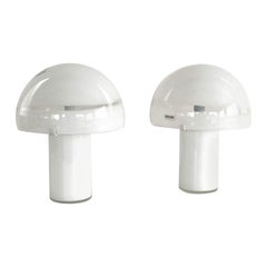 Paire de lampes de table Mazzega champignons en verre de Murano blanc du milieu du siècle dernier