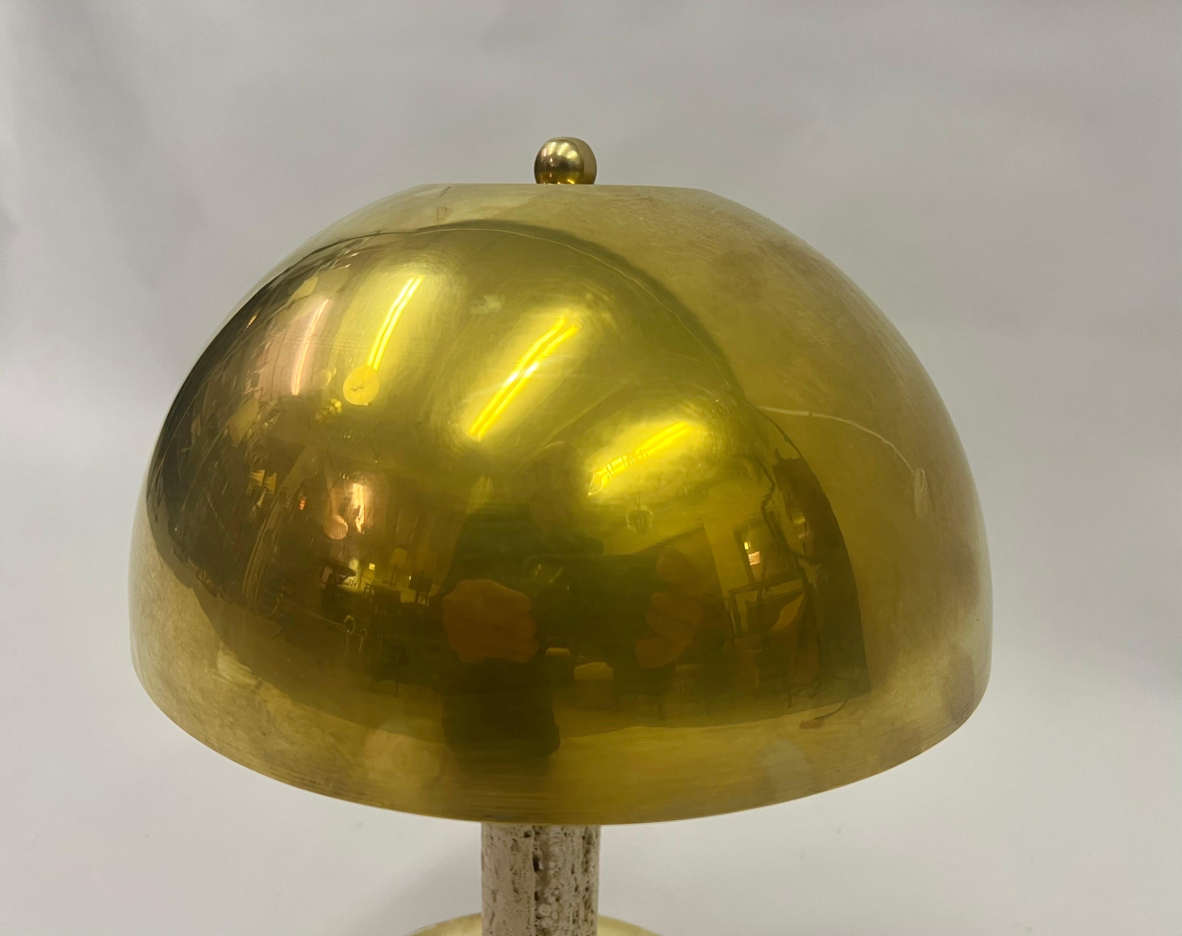Pair Italian Mid-Century Modern Table Lamp, Brass & Travertine, Gabriella Crespi For Sale 3
