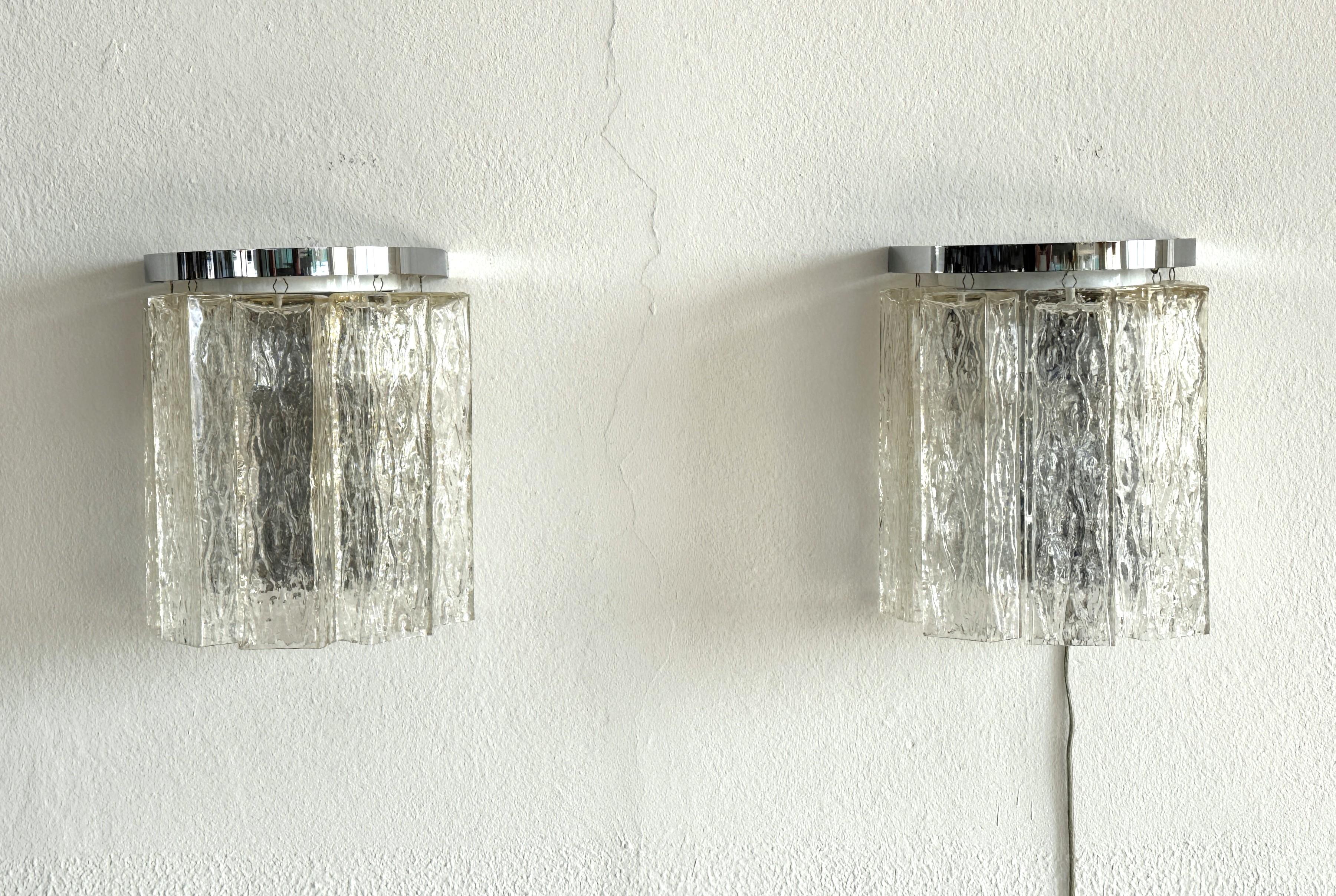 Mid-Century Modern Paire d'appliques murales design en verre de Murano Corteccia du milieu du siècle dernier, 1970 en vente