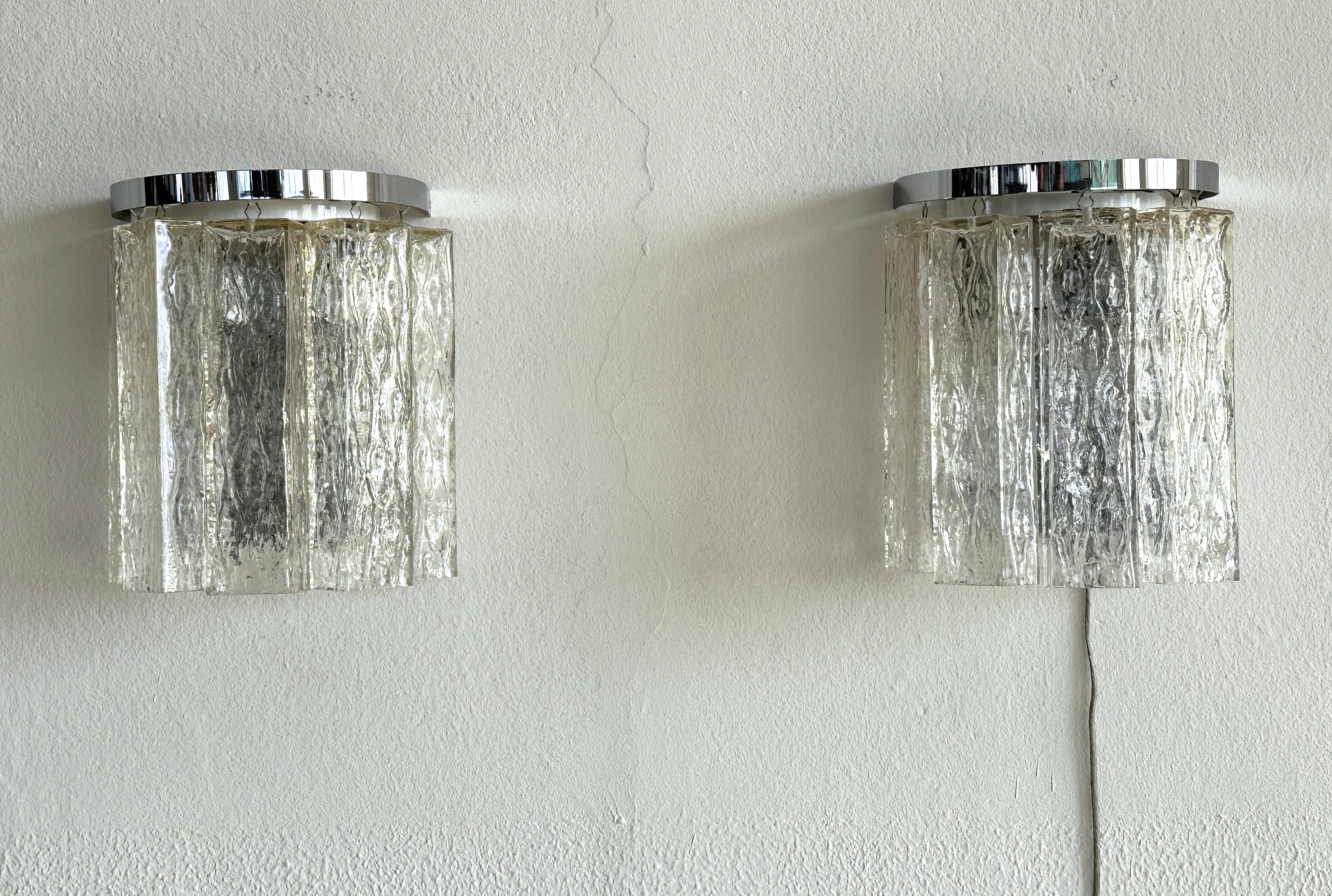 italien Paire d'appliques murales design en verre de Murano Corteccia du milieu du siècle dernier, 1970 en vente