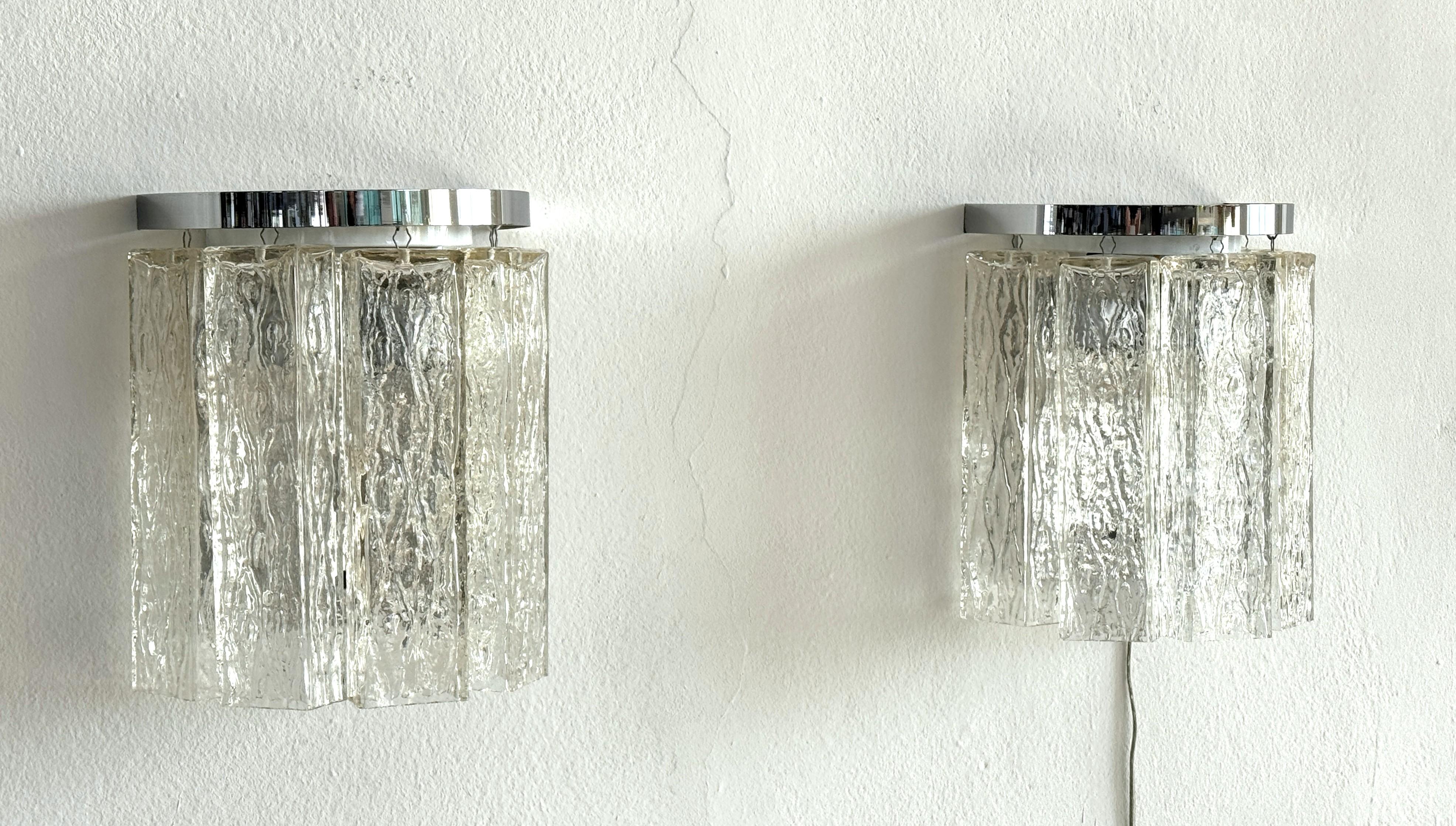 Paire d'appliques murales design en verre de Murano Corteccia du milieu du siècle dernier, 1970 Bon état - En vente à Morazzone, Varese