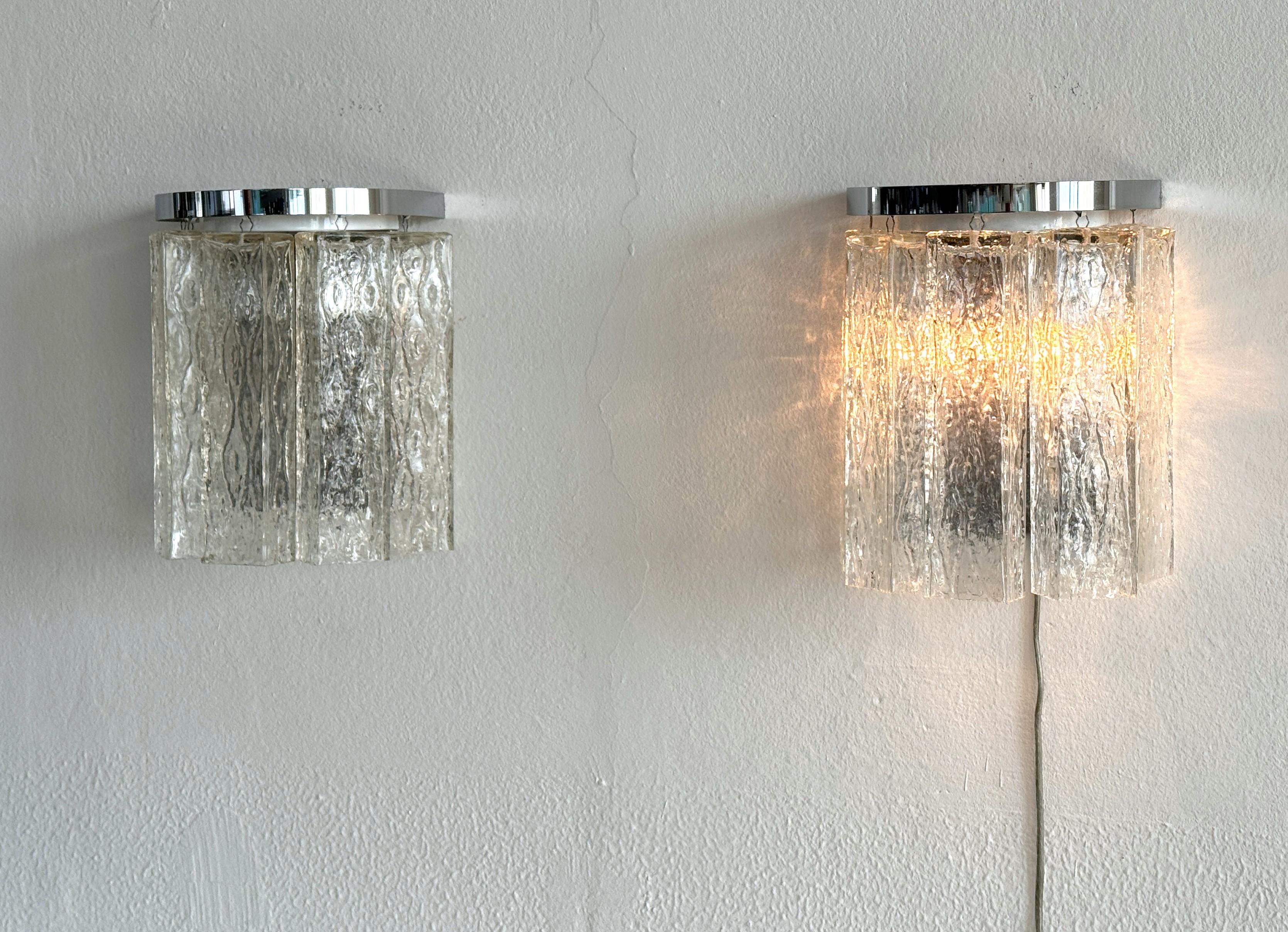 Acier inoxydable Paire d'appliques murales design en verre de Murano Corteccia du milieu du siècle dernier, 1970 en vente