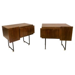 Pair Italian Midcentury Walnut & Steel Side & End Tables/ Nightstands, Gio Ponti