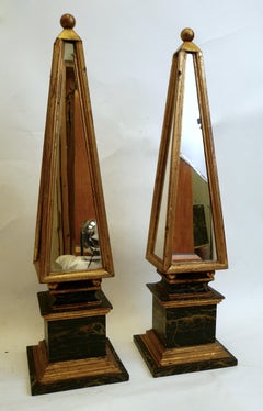 Pair of Italian Mirrored and Polychrome Obelisks