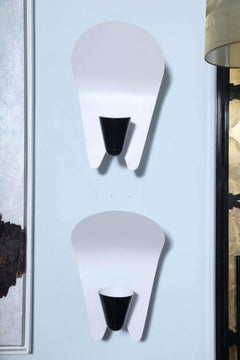 Pair Italian Modern Black and White Enameled Reflector/ Wall Lights