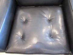 Pair Italian Modern Black Leather Club Chairs by Giovanni Alfredi
