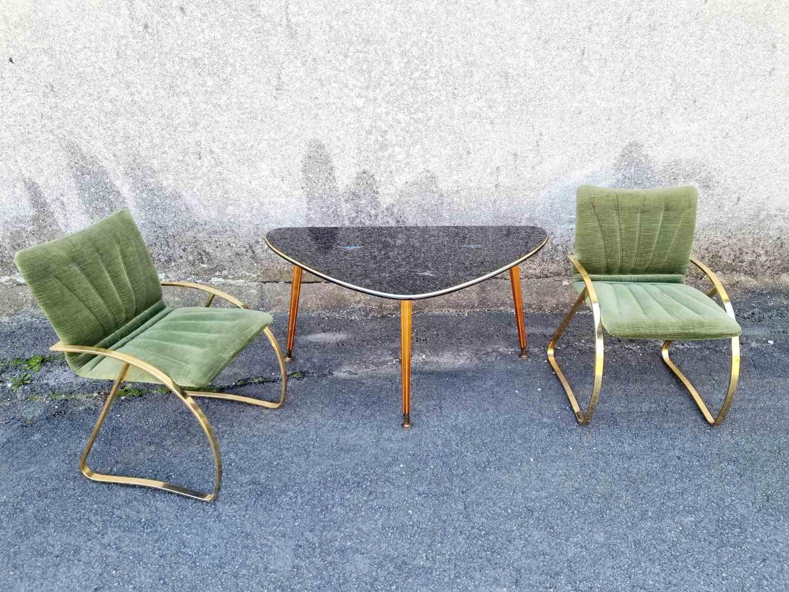 Pair Italian Modern Brick Green Velvet and Gold Chromed Metal Chairs, Italy 70s For Sale 8