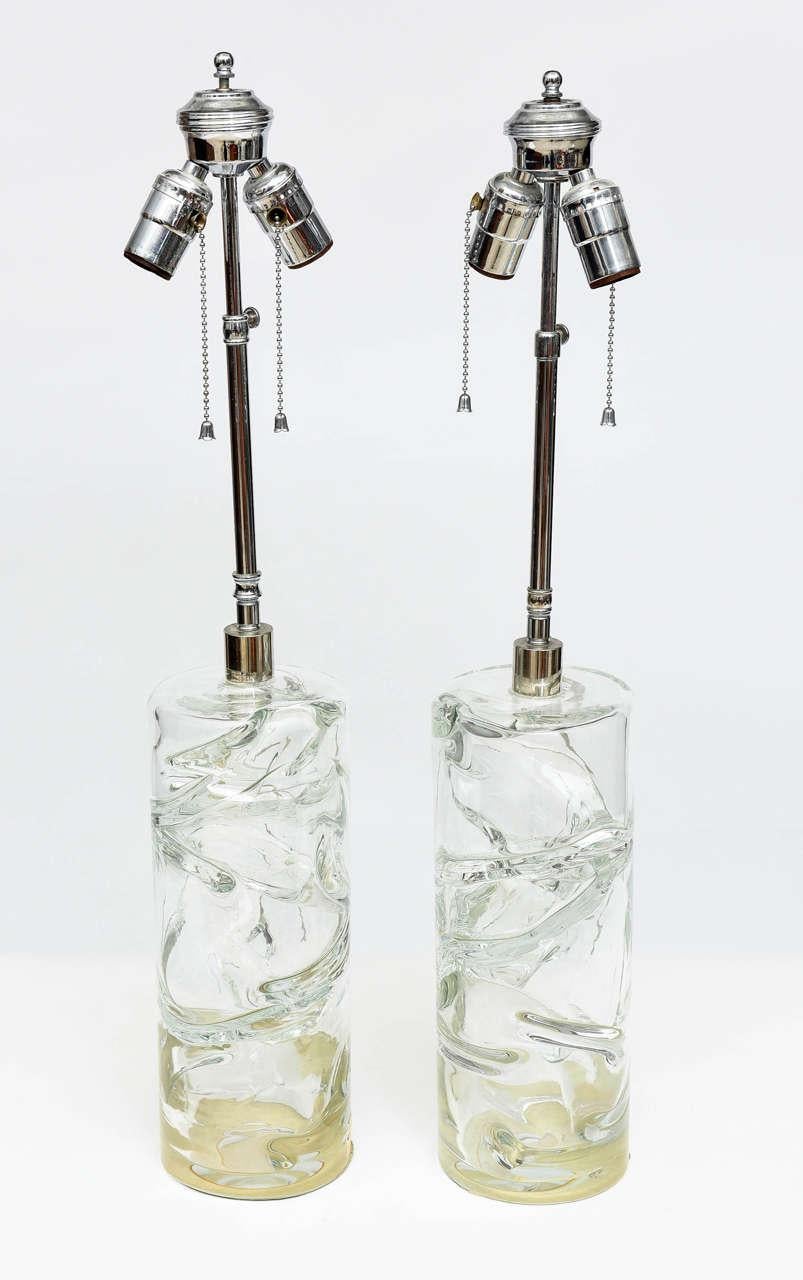 Pair Italian modern hand blown glass table lamps, murano, 1950's.