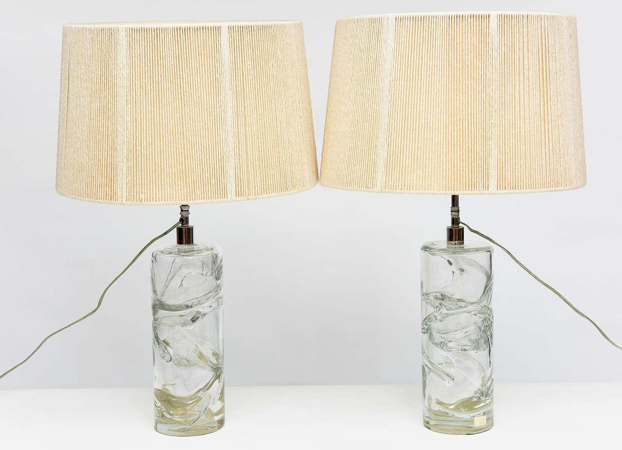 Pair Italian Modern Hand Blown Glass Table Lamps, Murano, 1950s In Good Condition For Sale In Hollywood, FL