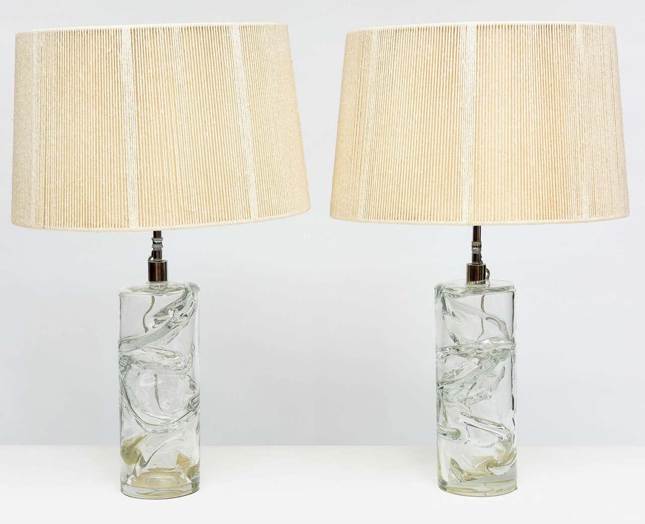Mid-20th Century Pair Italian Modern Hand Blown Glass Table Lamps, Murano, 1950s For Sale