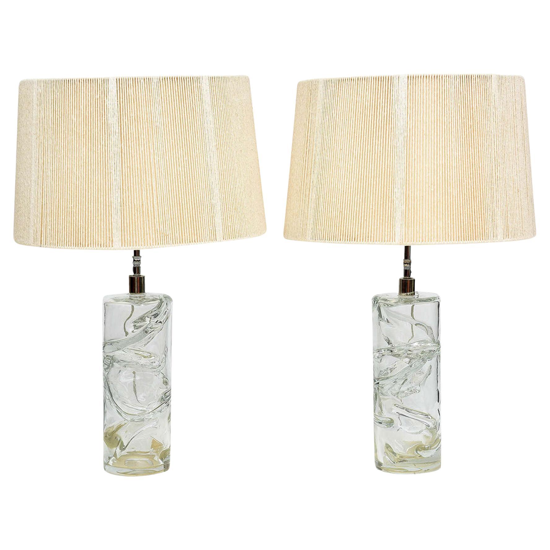 Pair Italian Modern Hand Blown Glass Table Lamps, Murano, 1950s For Sale