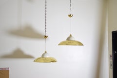 Pair Italian Modern Large Brass & Painted Metal Pendant Lights, ca. 1970