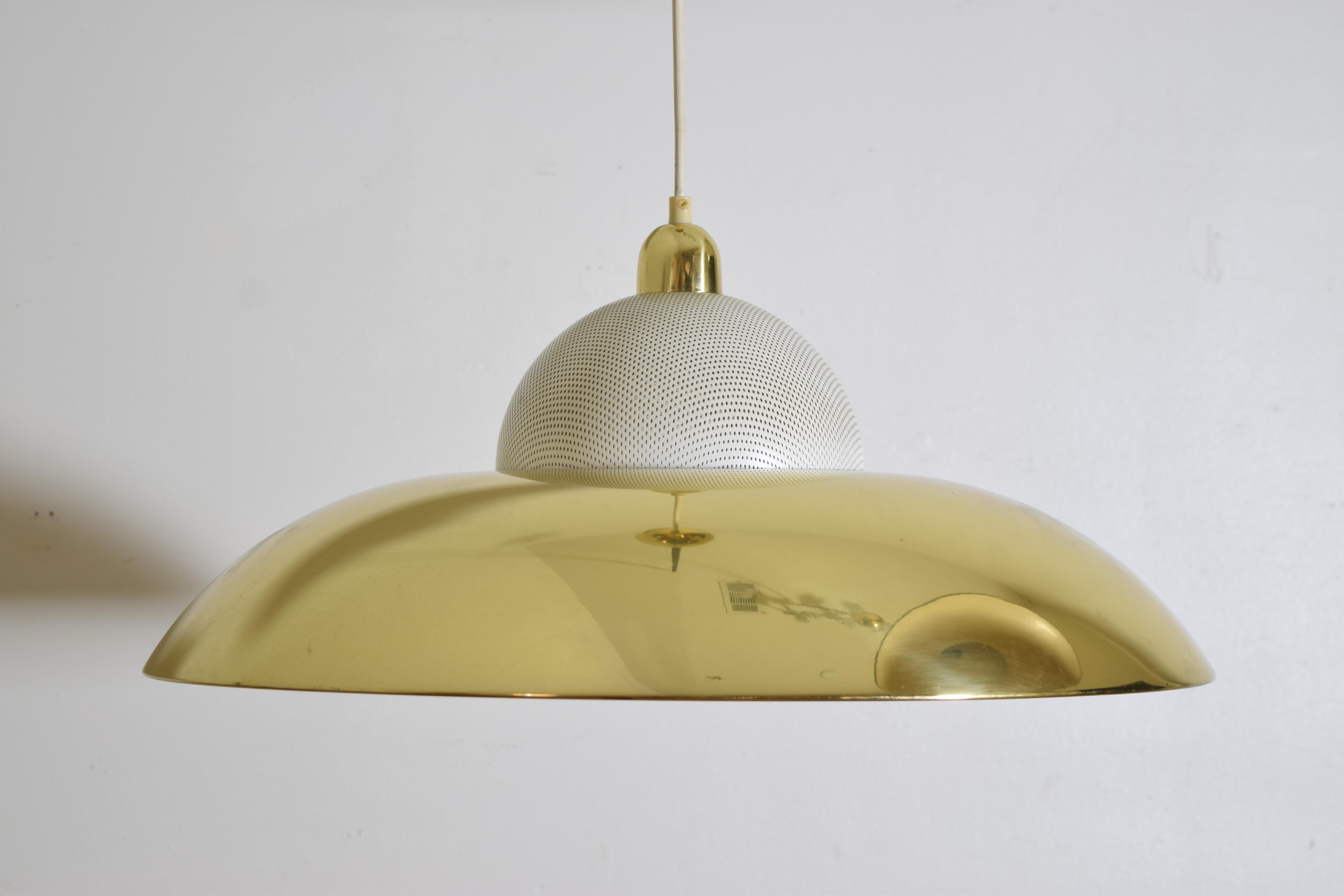 Pair Italian Modern Large Brass & Painted Metal Pendant Lights, ca. 1970 For Sale 1