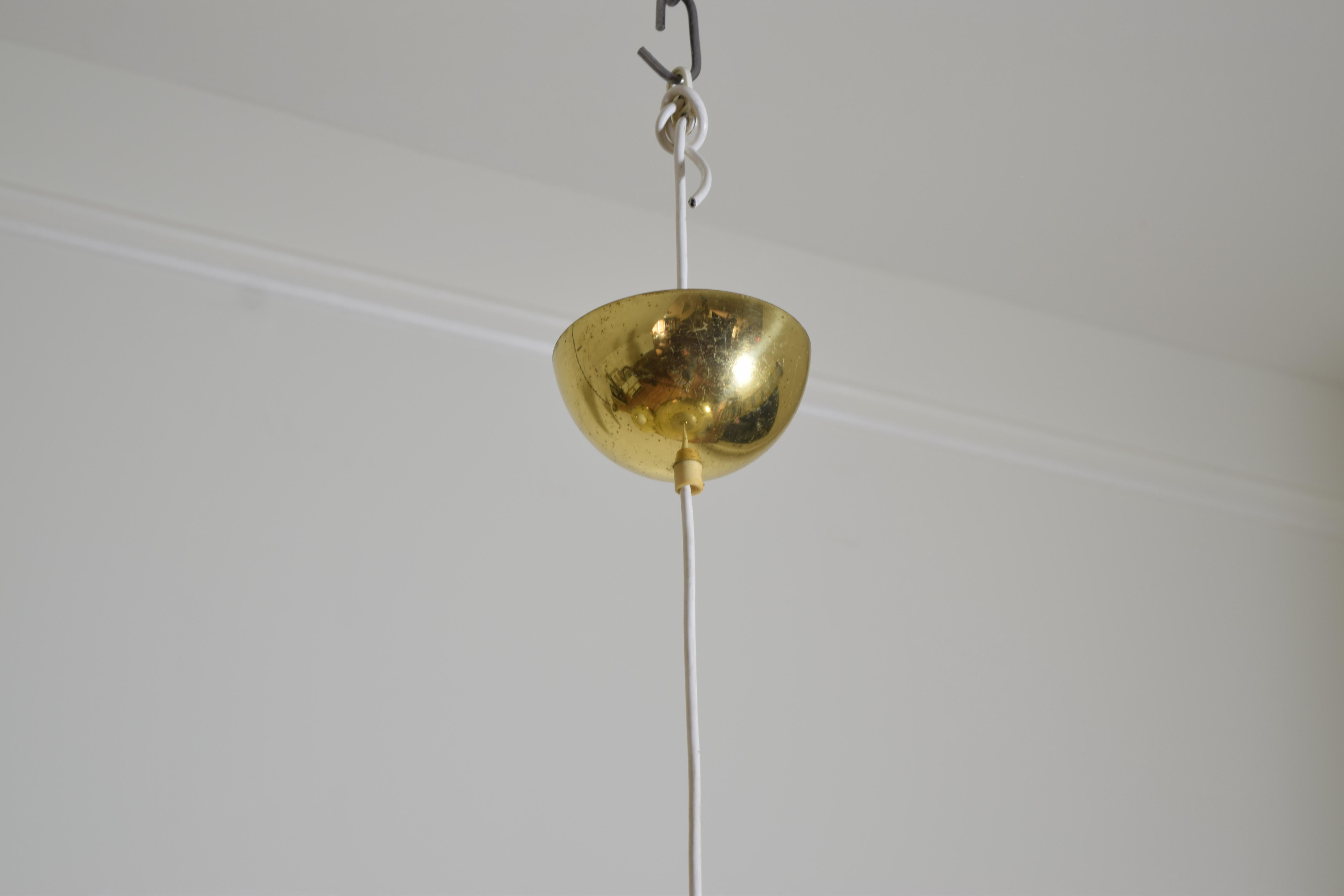Pair Italian Modern Large Brass & Painted Metal Pendant Lights, ca. 1970 For Sale 2