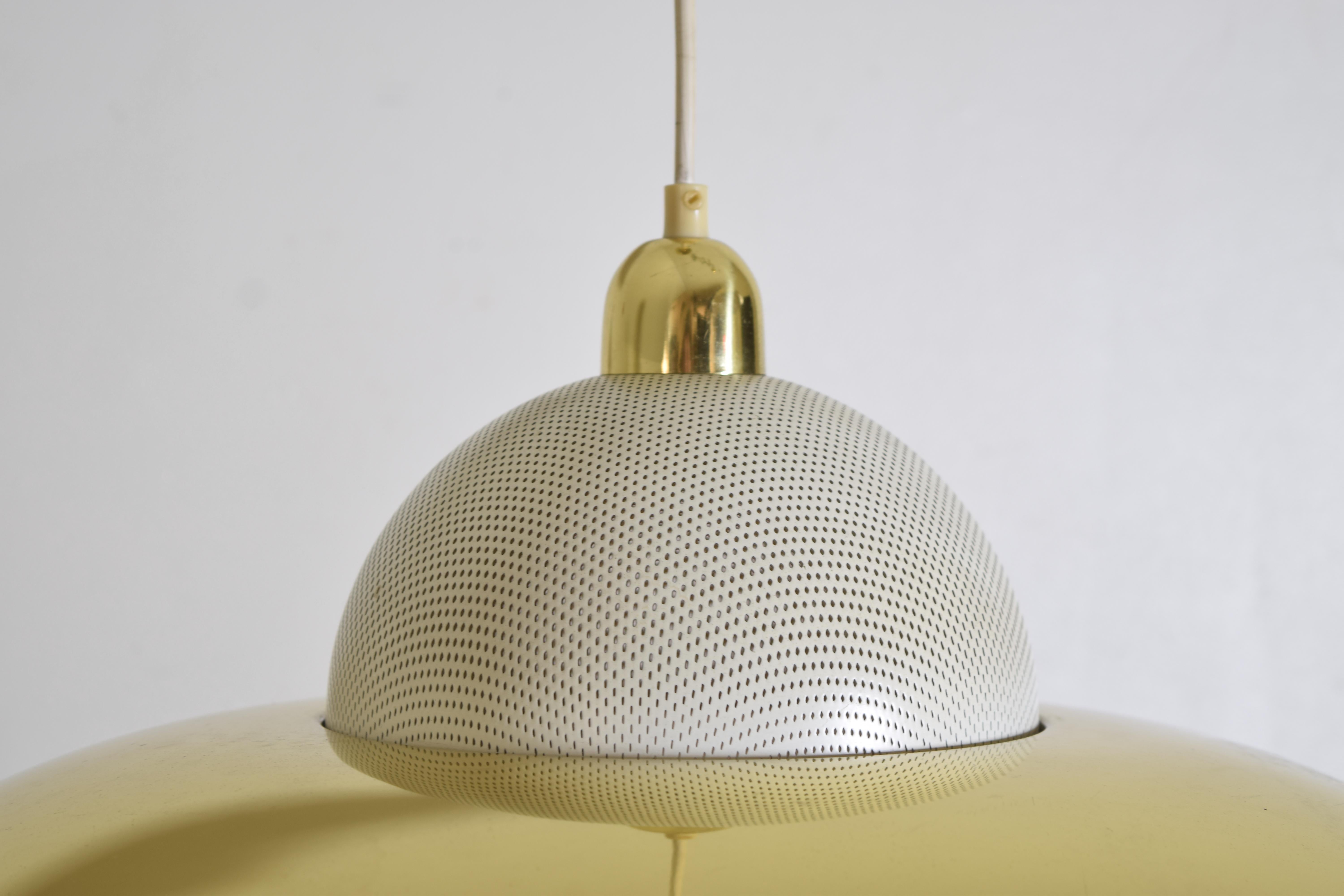 Pair Italian Modern Large Brass & Painted Metal Pendant Lights, ca. 1970 For Sale 3