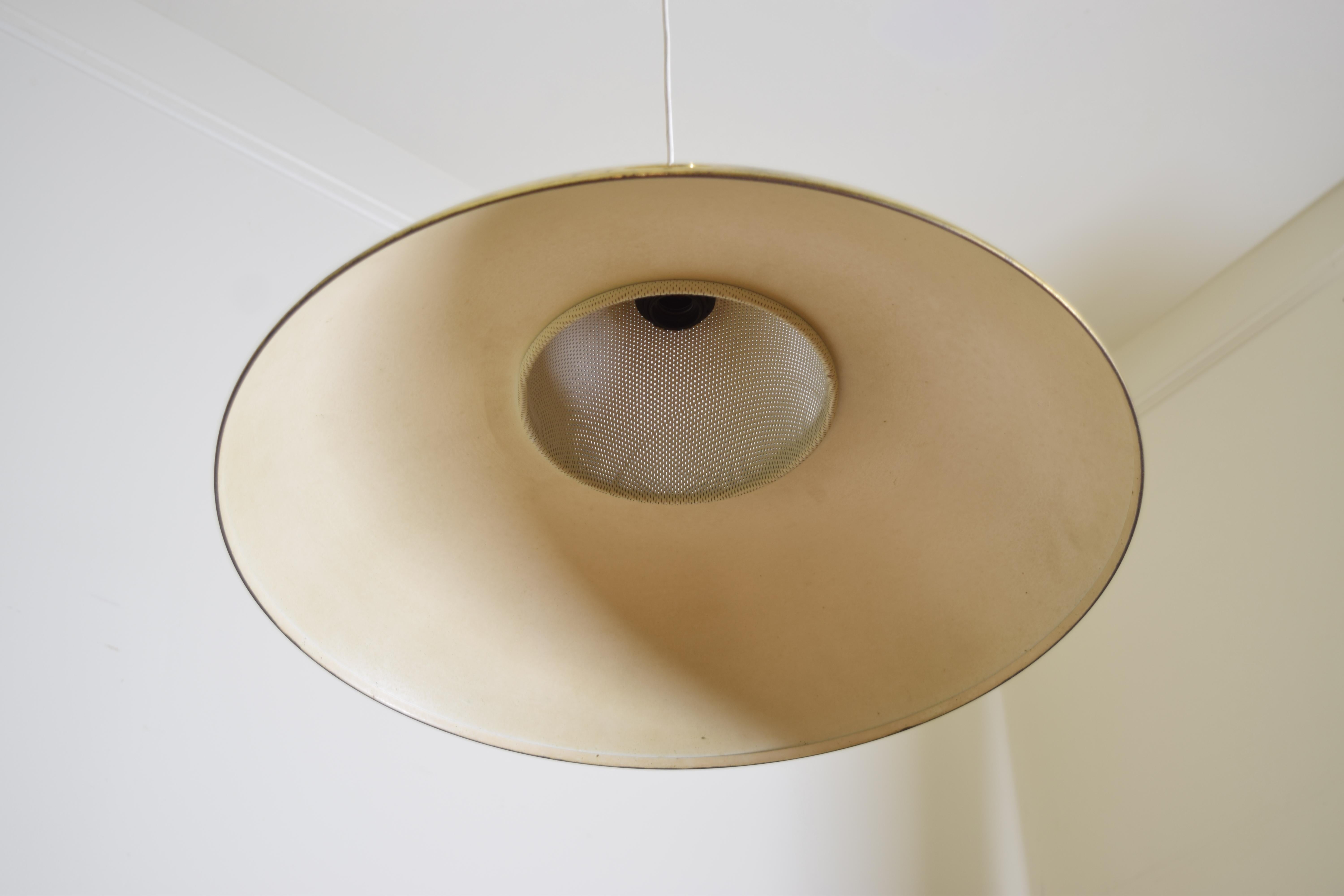 Pair Italian Modern Large Brass & Painted Metal Pendant Lights, ca. 1970 For Sale 4