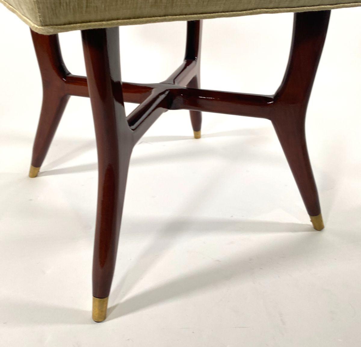 Pair Italian Modern Mahogany and Brass Ottomans/Benches/Taboret, Attr. Gio Ponti 1
