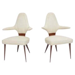 Pair Italian Modern Mahogany Armchairs, Silvio Cavatorta