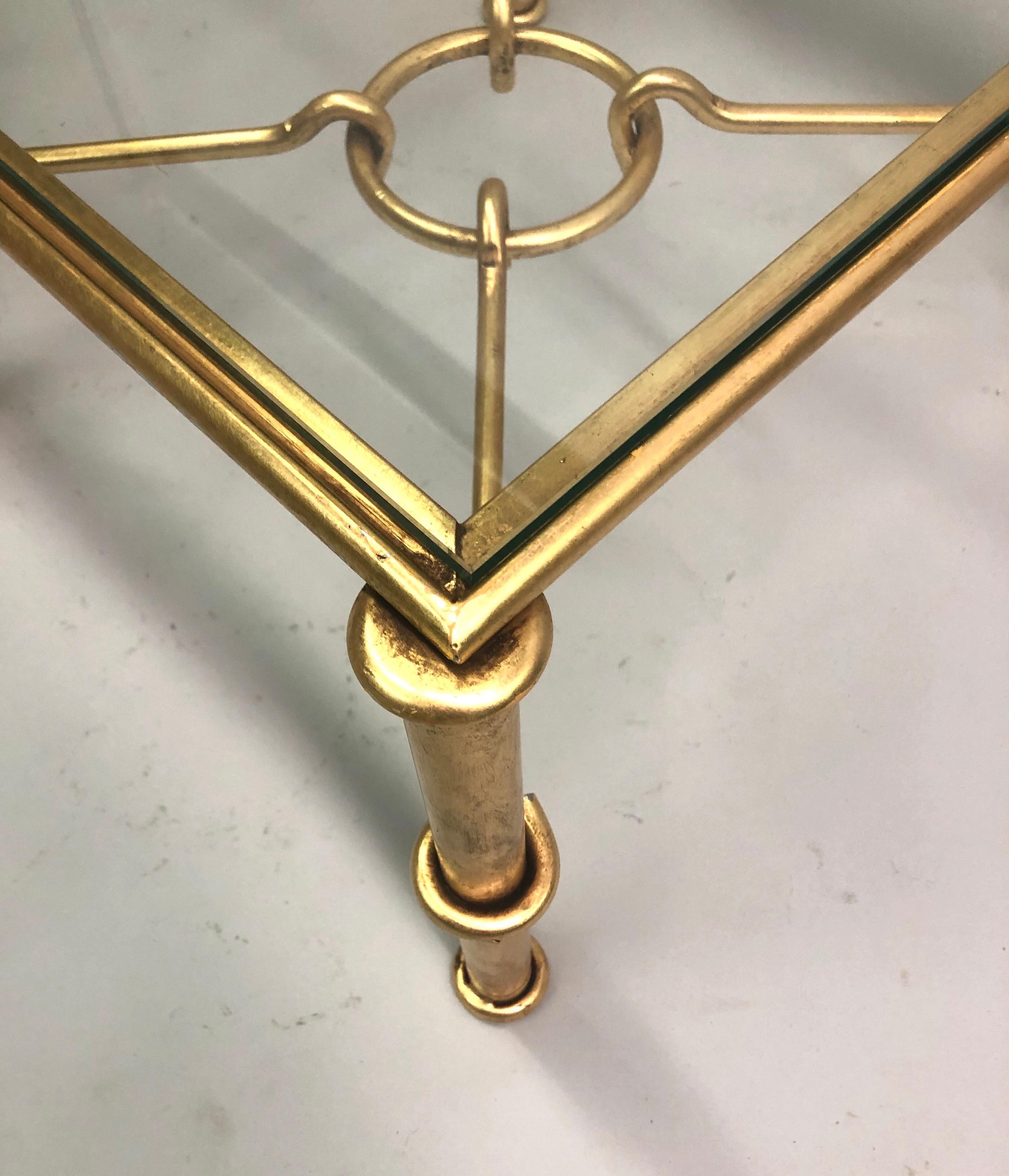 Glass Pair of Modern Neoclassical Gilt Iron Side Tables or Coffee Table for Hermes