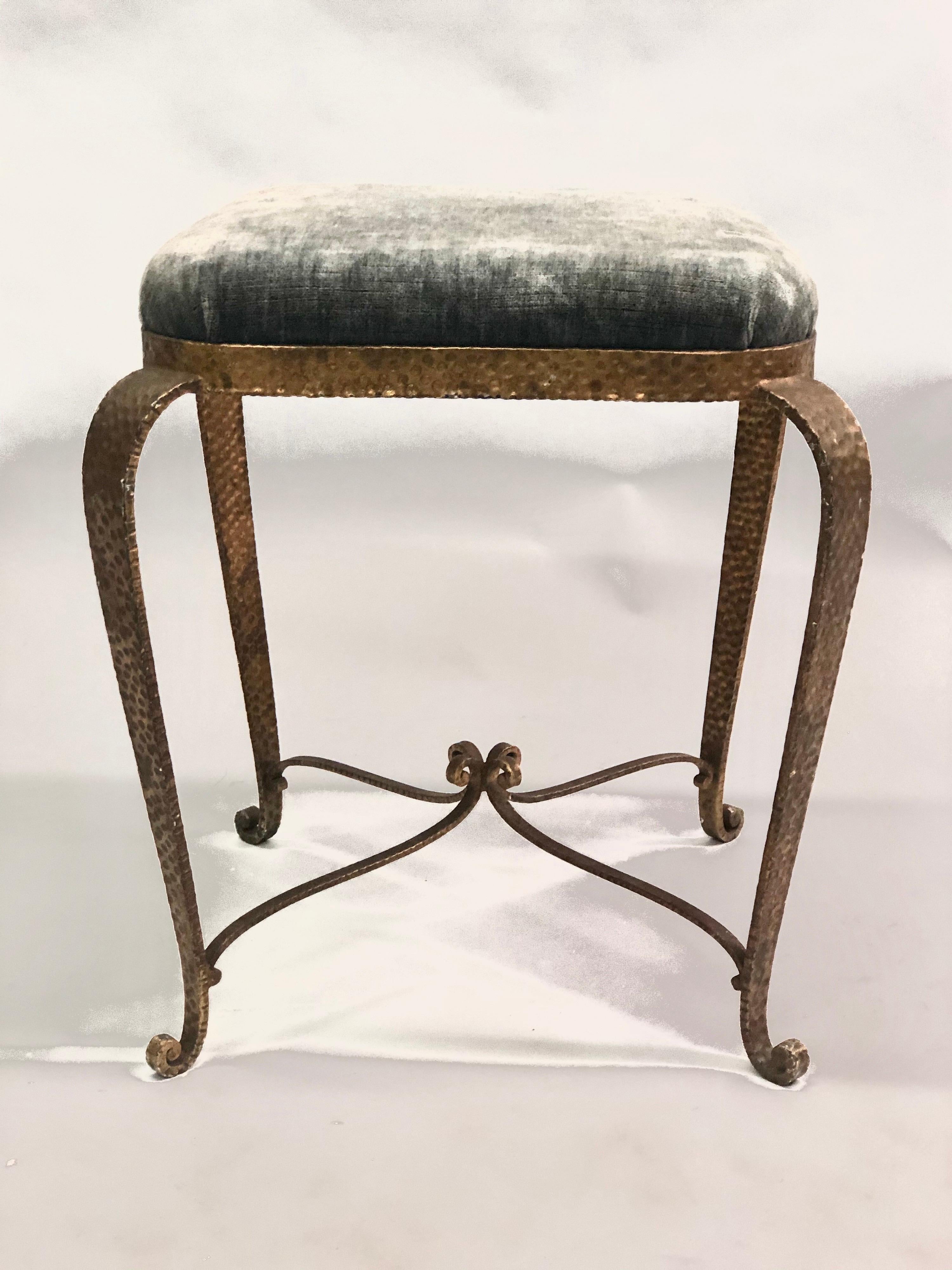 20th Century Italian Modern Neoclassical Gilt Iron Stools / Benches by Pier Luigi Colli, Pair For Sale