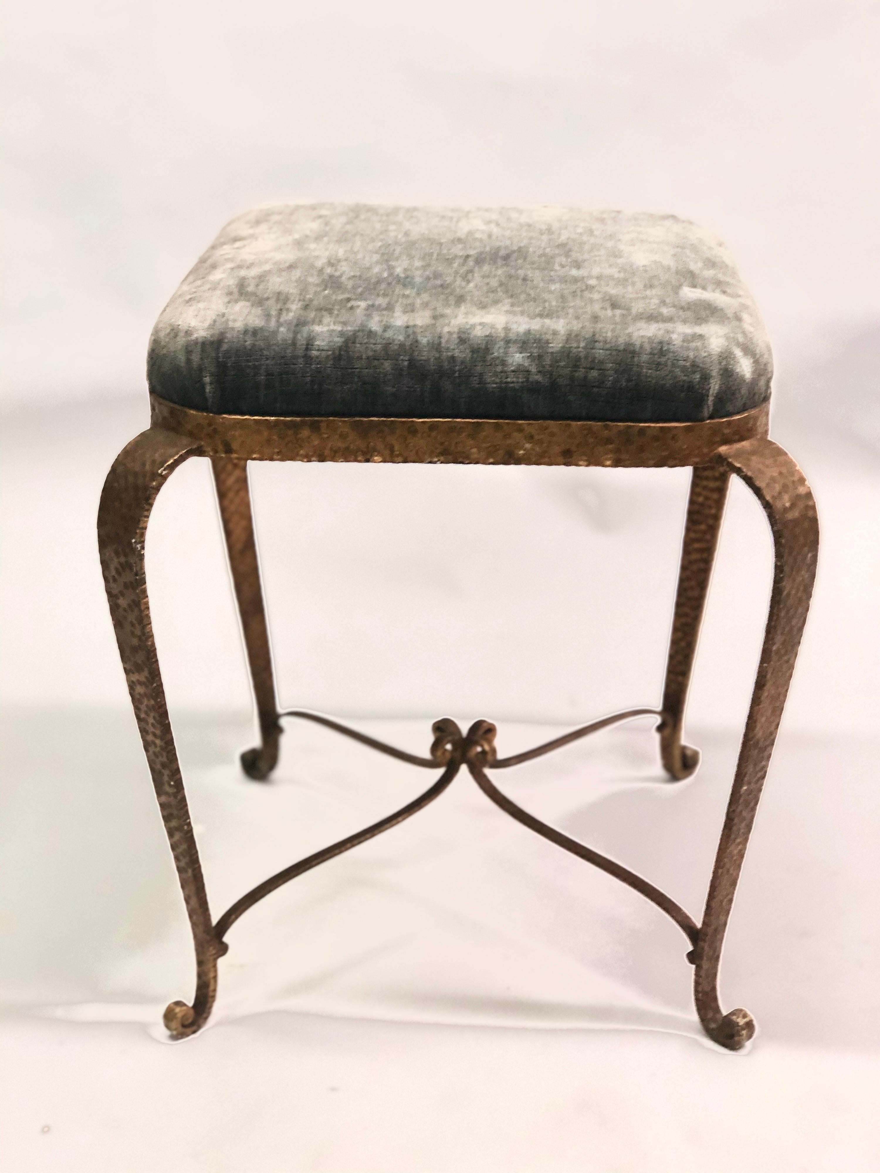 Upholstery Italian Modern Neoclassical Gilt Iron Stools / Benches by Pier Luigi Colli, Pair For Sale