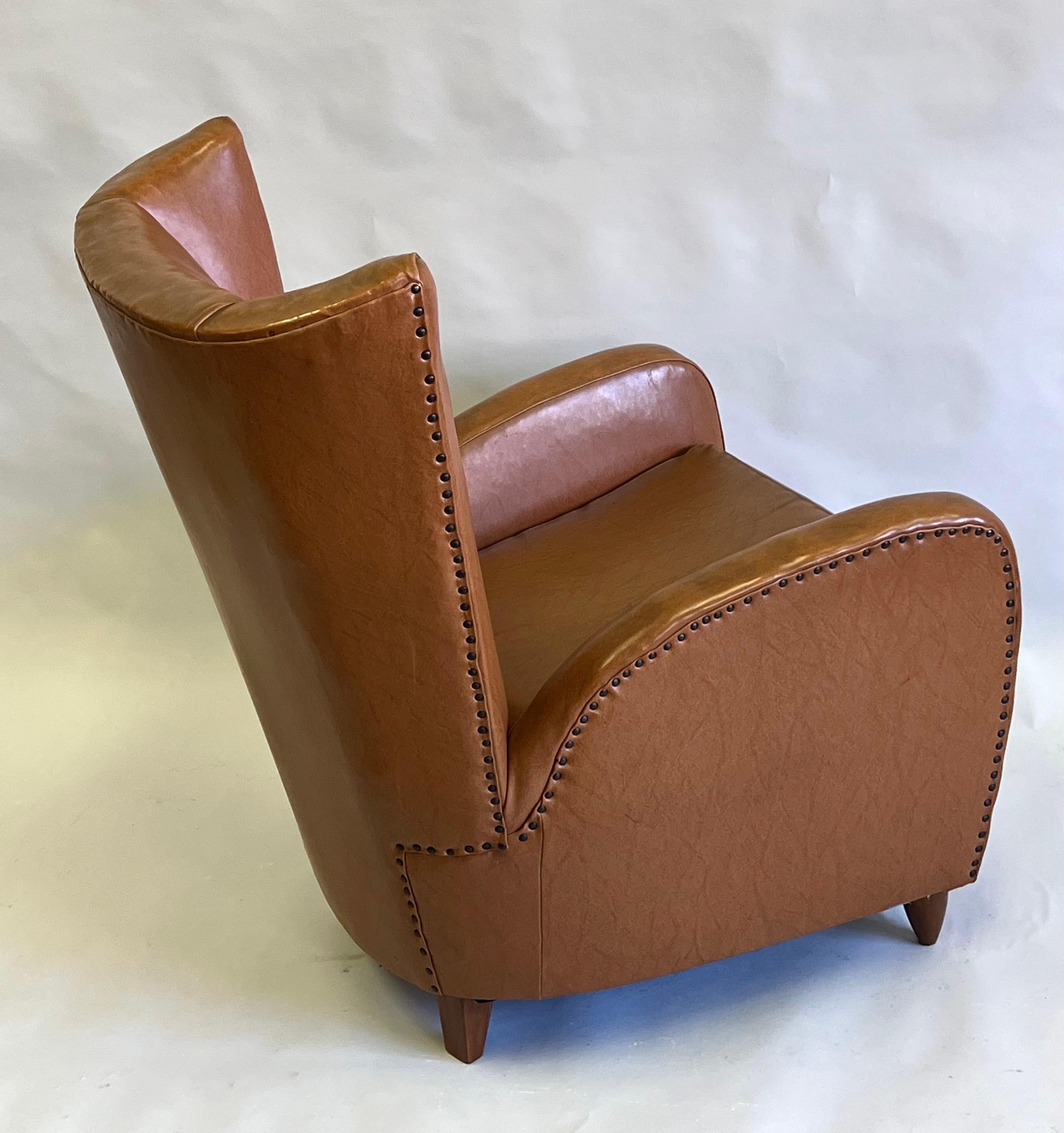 Pair Italian Modern Neoclassical Wingback Leather Lounge Chairs by Paolo Buffa  For Sale 5