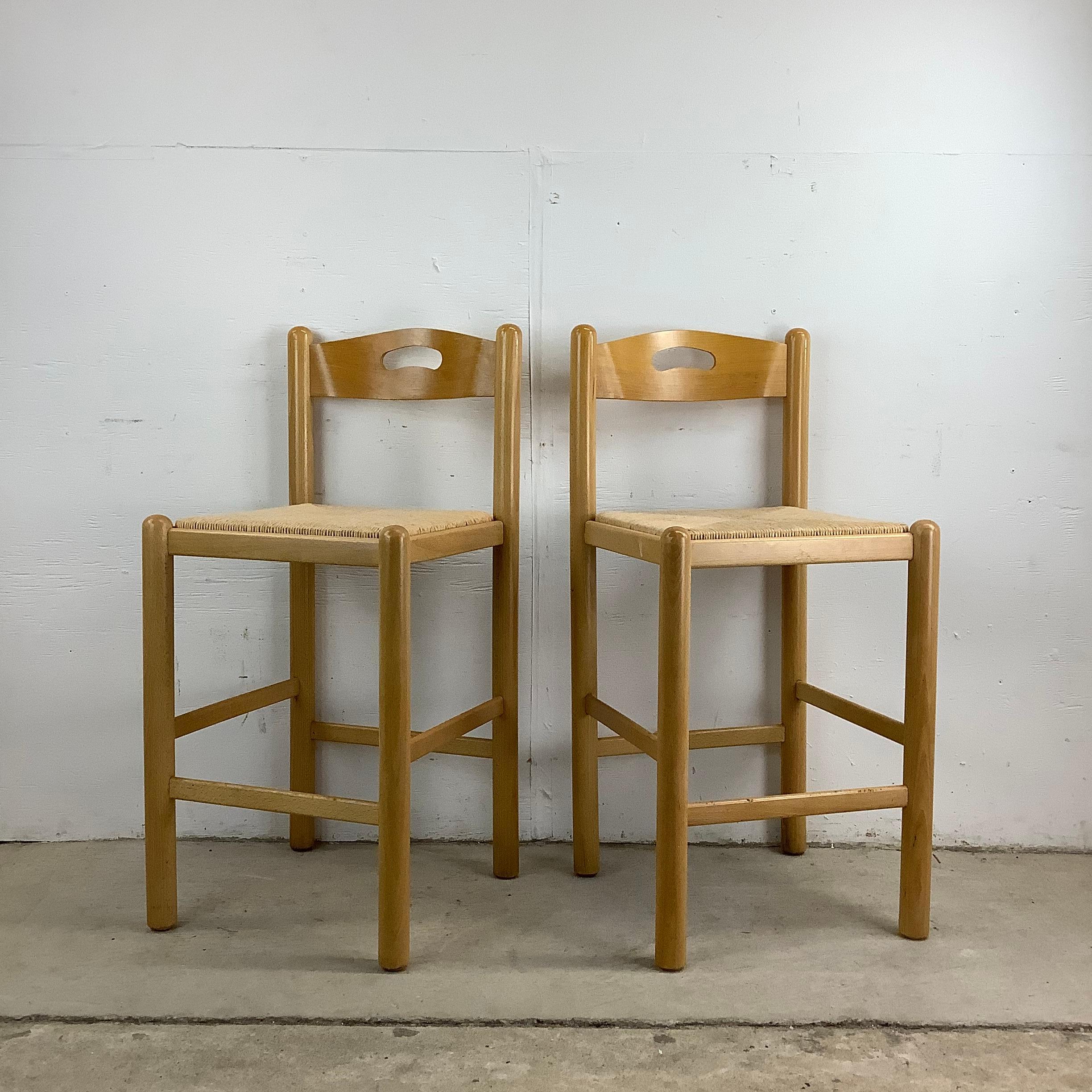 Pair Italian Modern Rush Seat Counterstools 14
