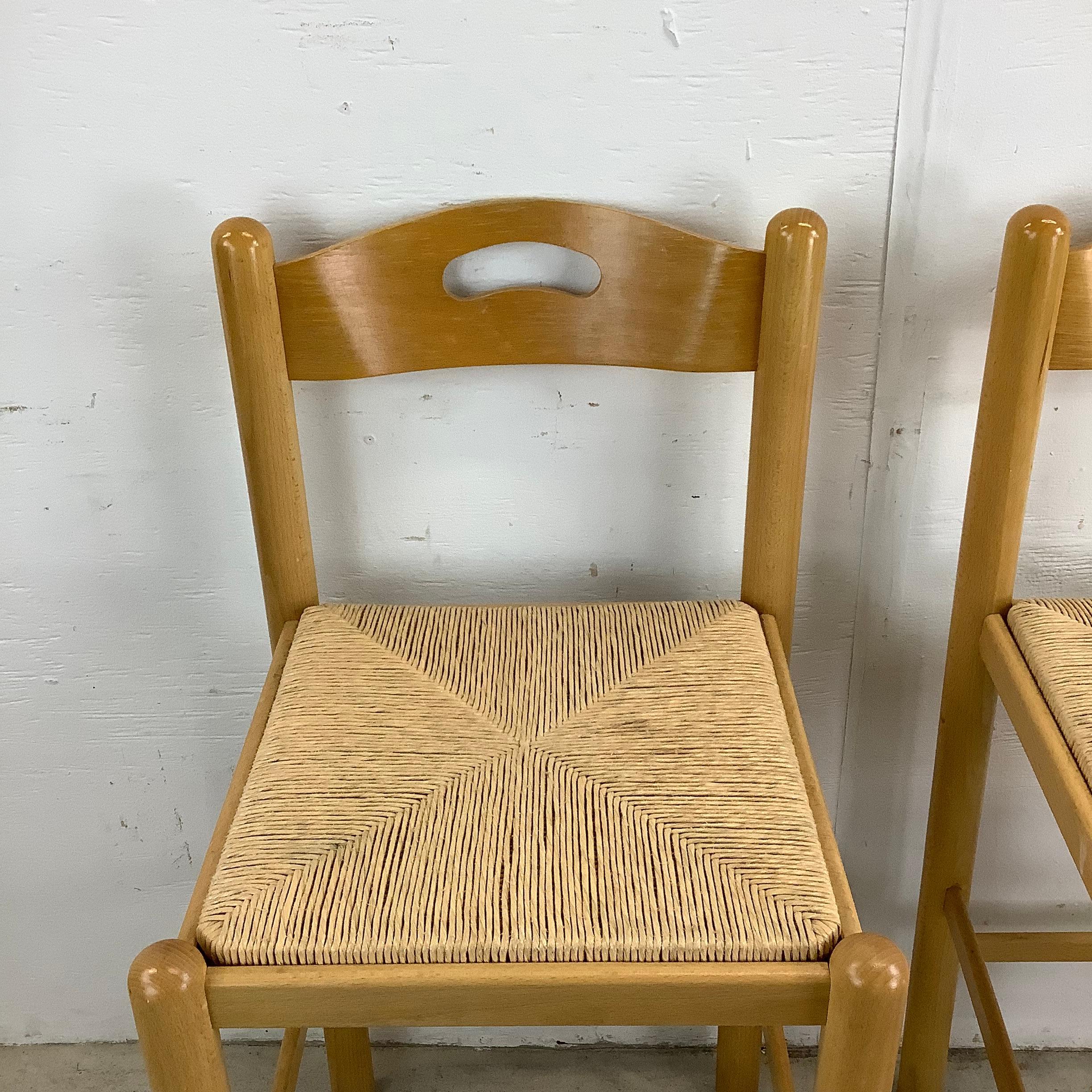Pair Italian Modern Rush Seat Counterstools In Good Condition In Trenton, NJ