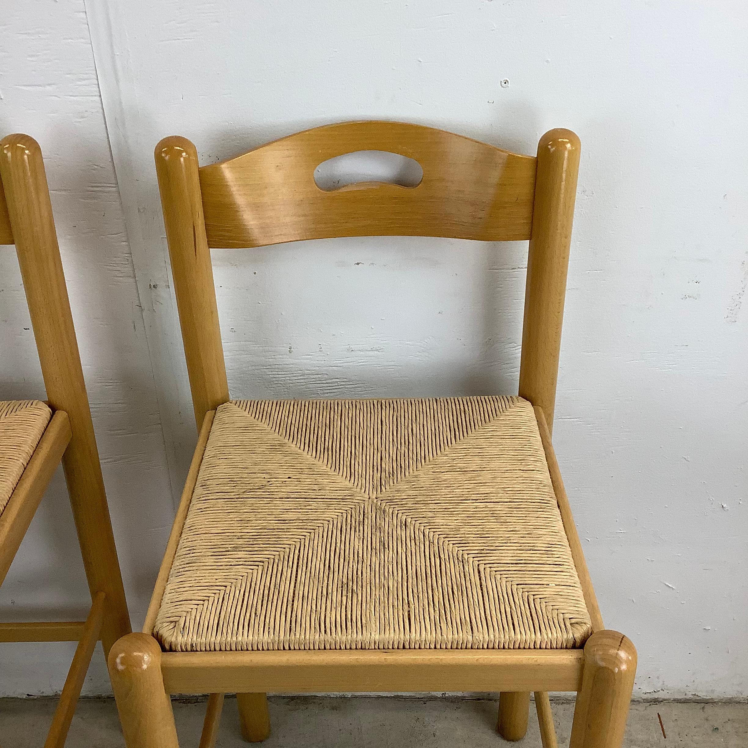 20th Century Pair Italian Modern Rush Seat Counterstools
