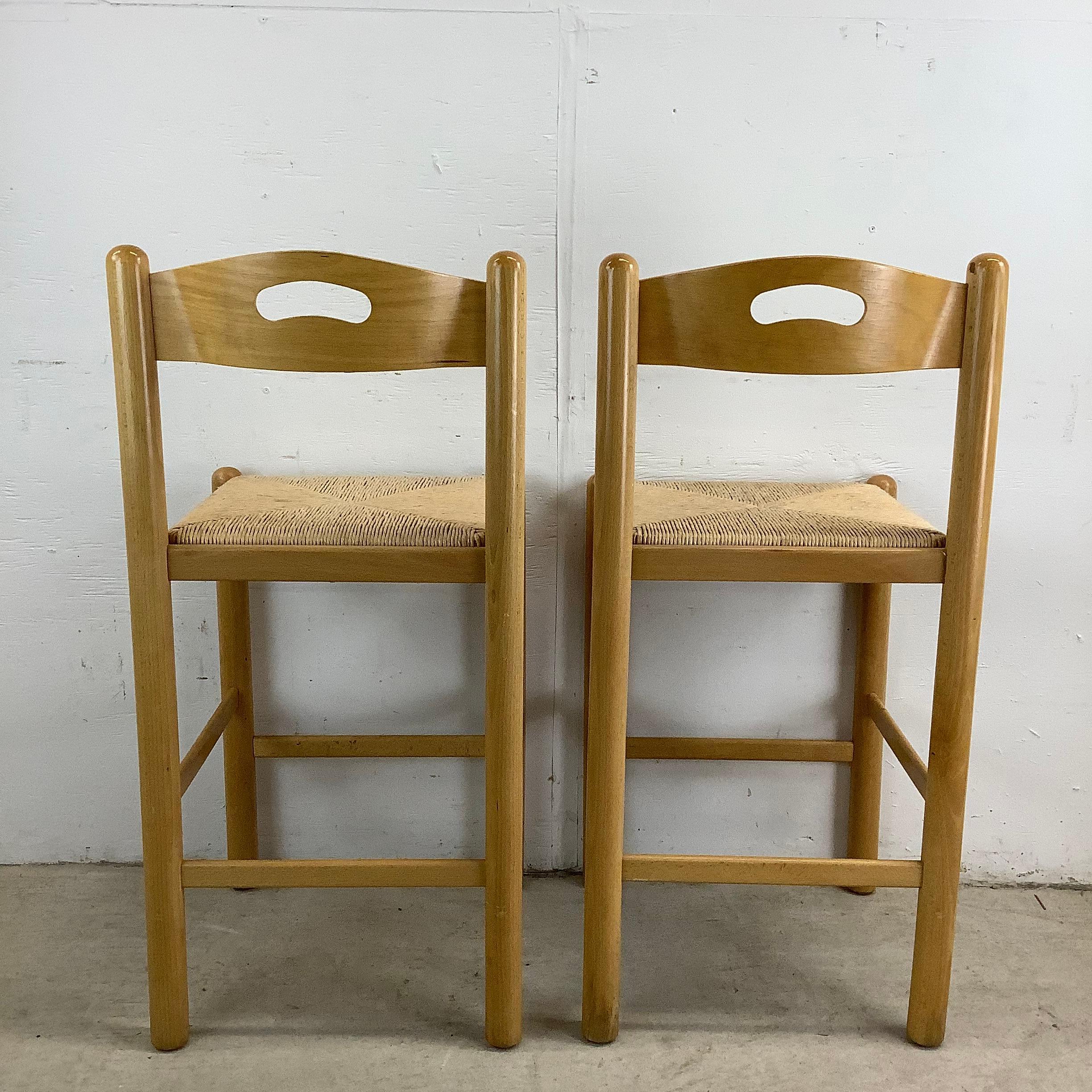 Wood Pair Italian Modern Rush Seat Counterstools