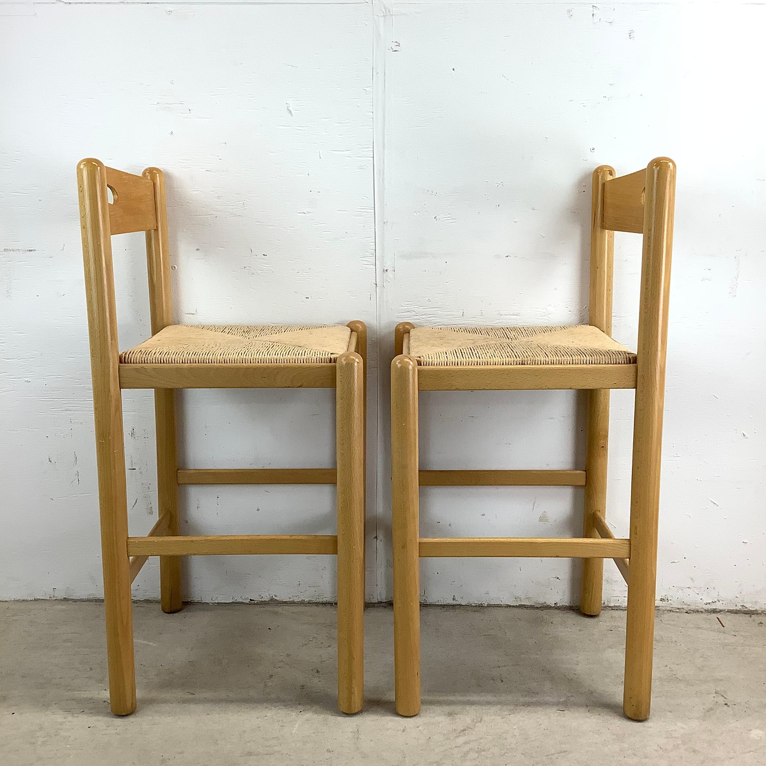 Pair Italian Modern Rush Seat Counterstools 1