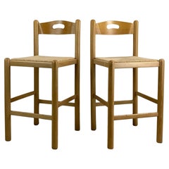 Pair Italian Modern Rush Seat Counterstools