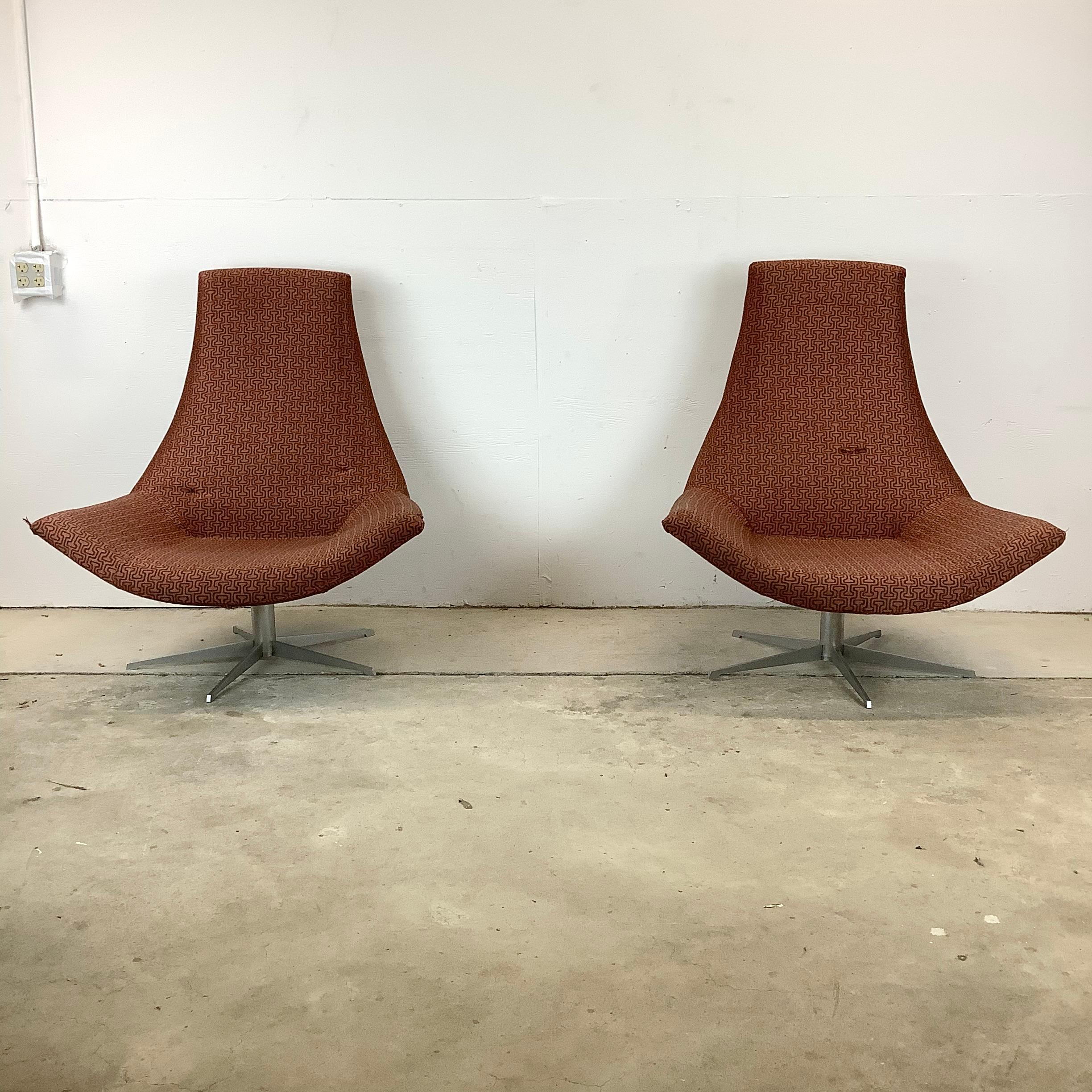 Contemporary Pair Italian Modern Swivel Lounge Chairs