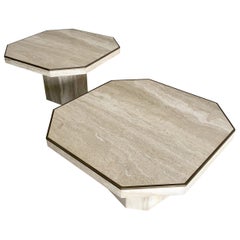 Italian Modern Travertine Marble Low Tables for Jean Charles, Willy Rizzo, Pair