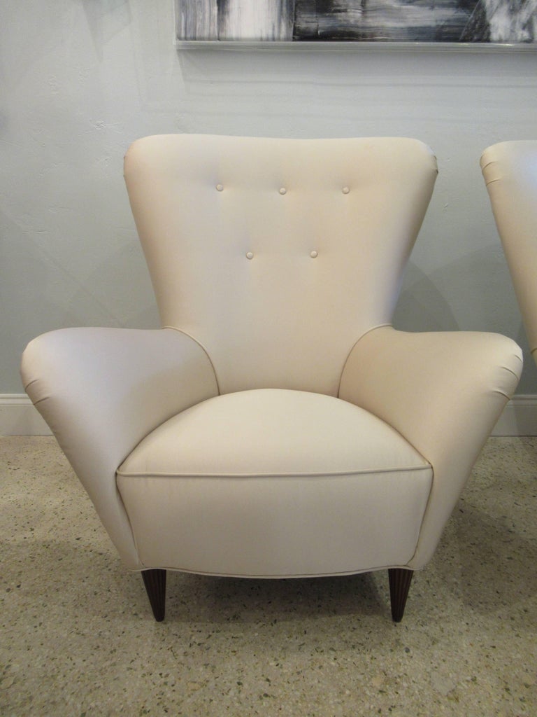 Upholstery Pair Italian Modern Upholstered Armchairs, Paolo Buffa, 1950's For Sale