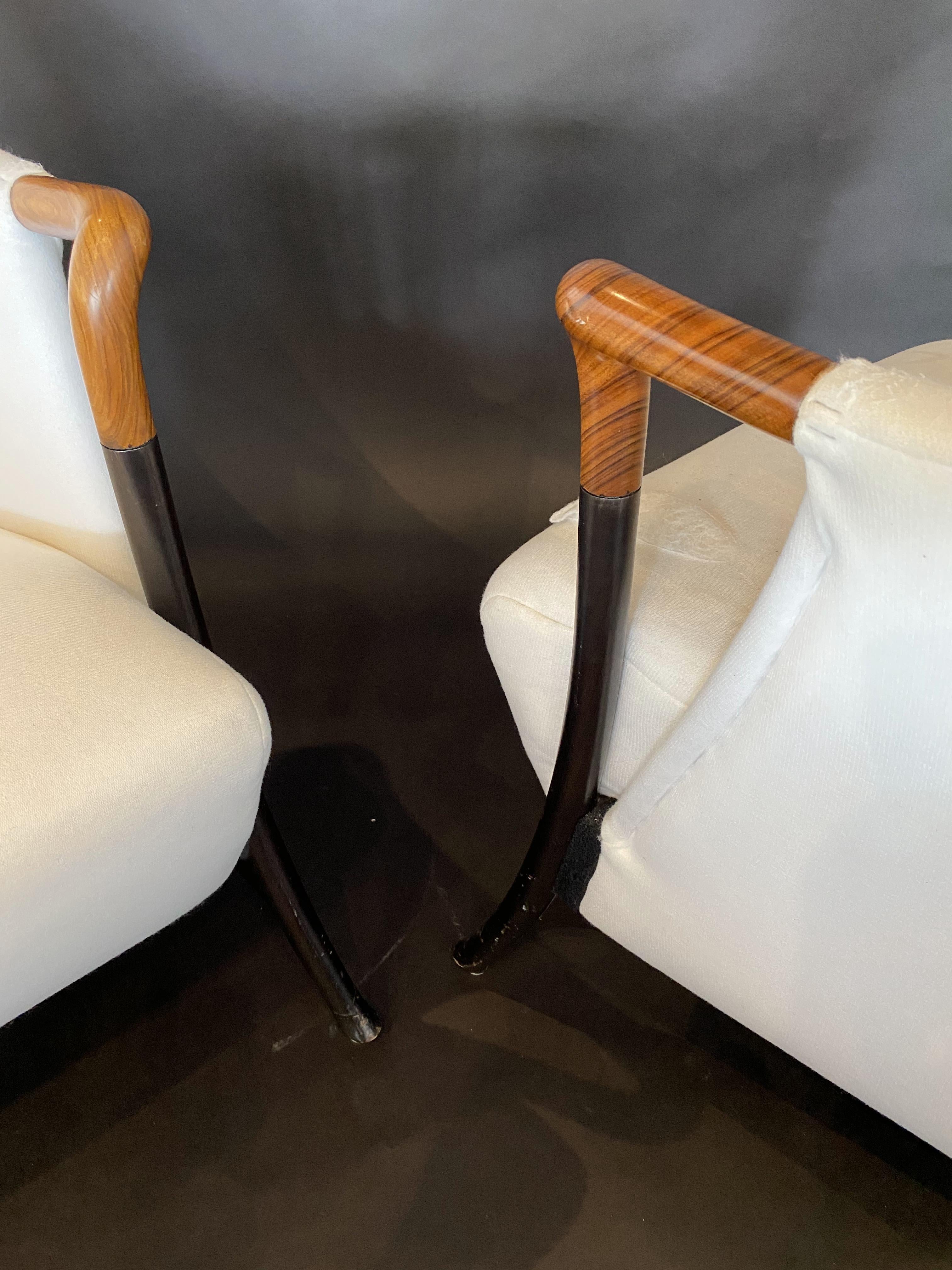 Late 20th Century Italian Modern Walnut & Ebonized Club Chairs, Umberto Asnago for Giorgetti, Pair