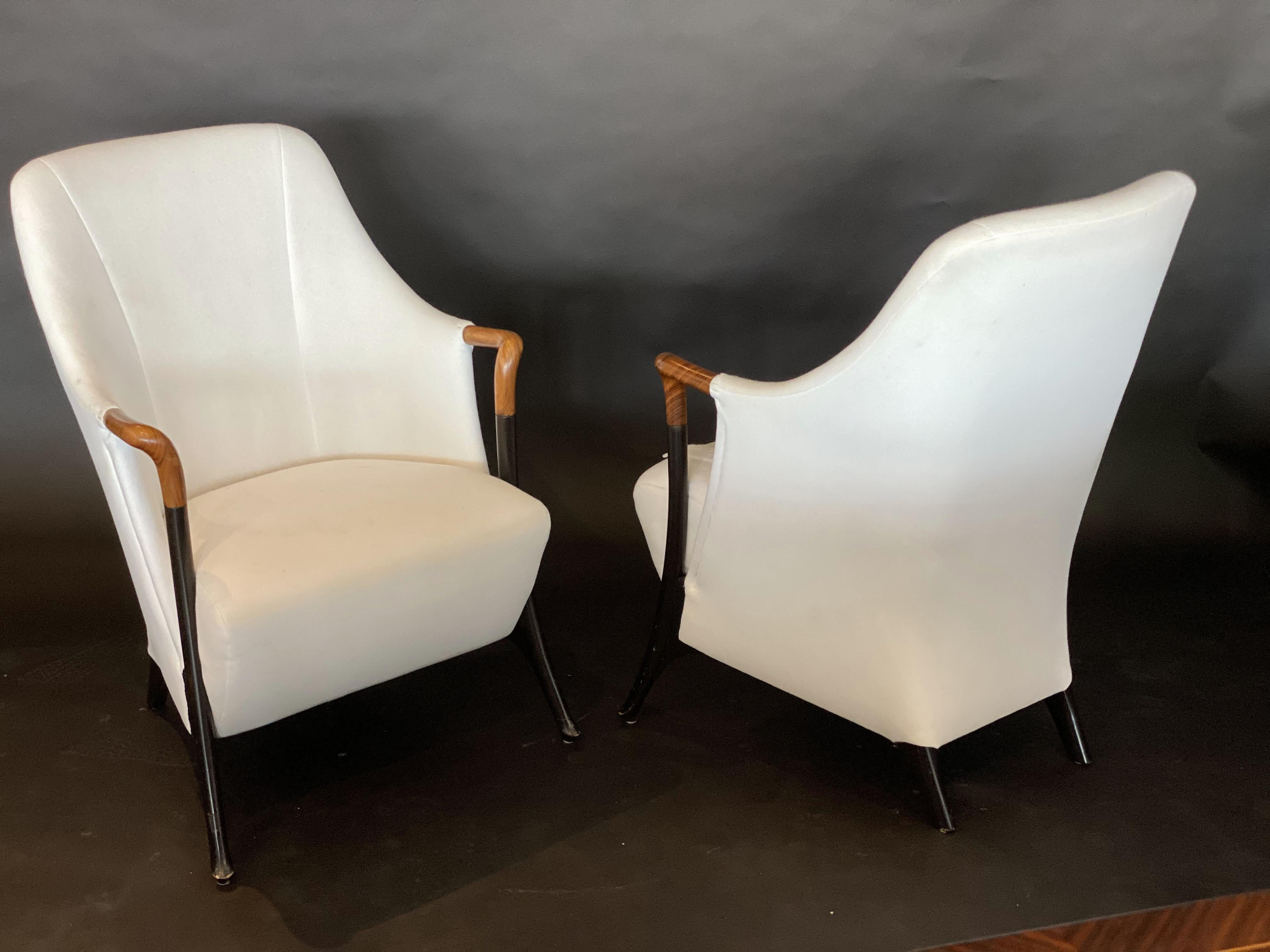 Italian Modern Walnut & Ebonized Club Chairs, Umberto Asnago for Giorgetti, Pair 1
