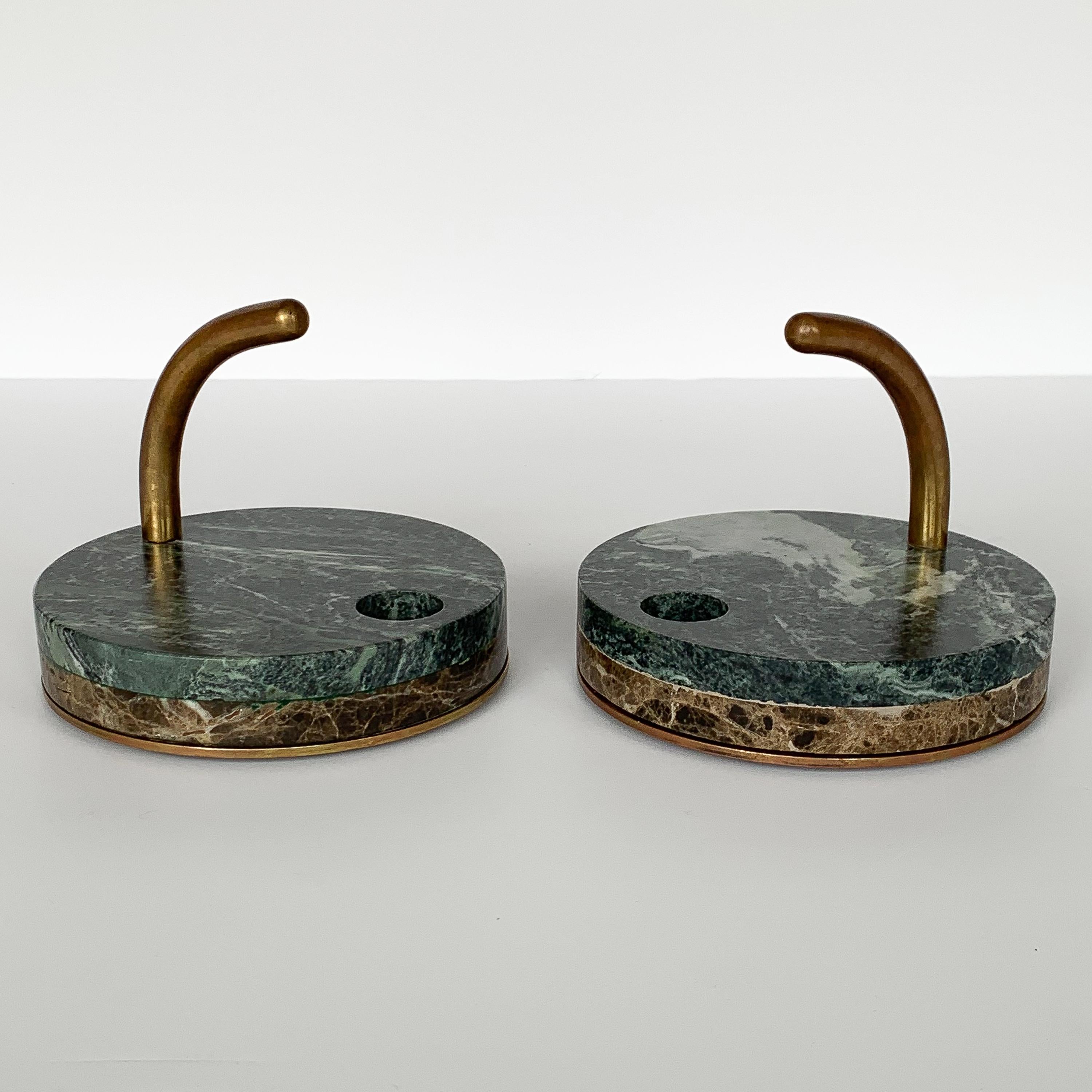 Mid-Century Modern Pair of Italian Modernist Marble and Bronze Candleholders