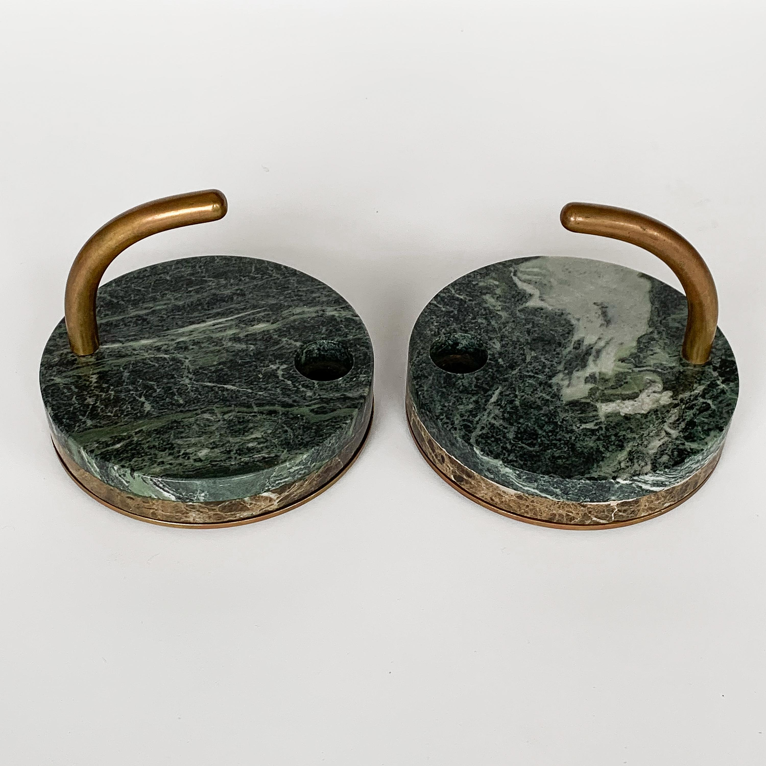 Pair of Italian Modernist Marble and Bronze Candleholders In Good Condition In Chicago, IL