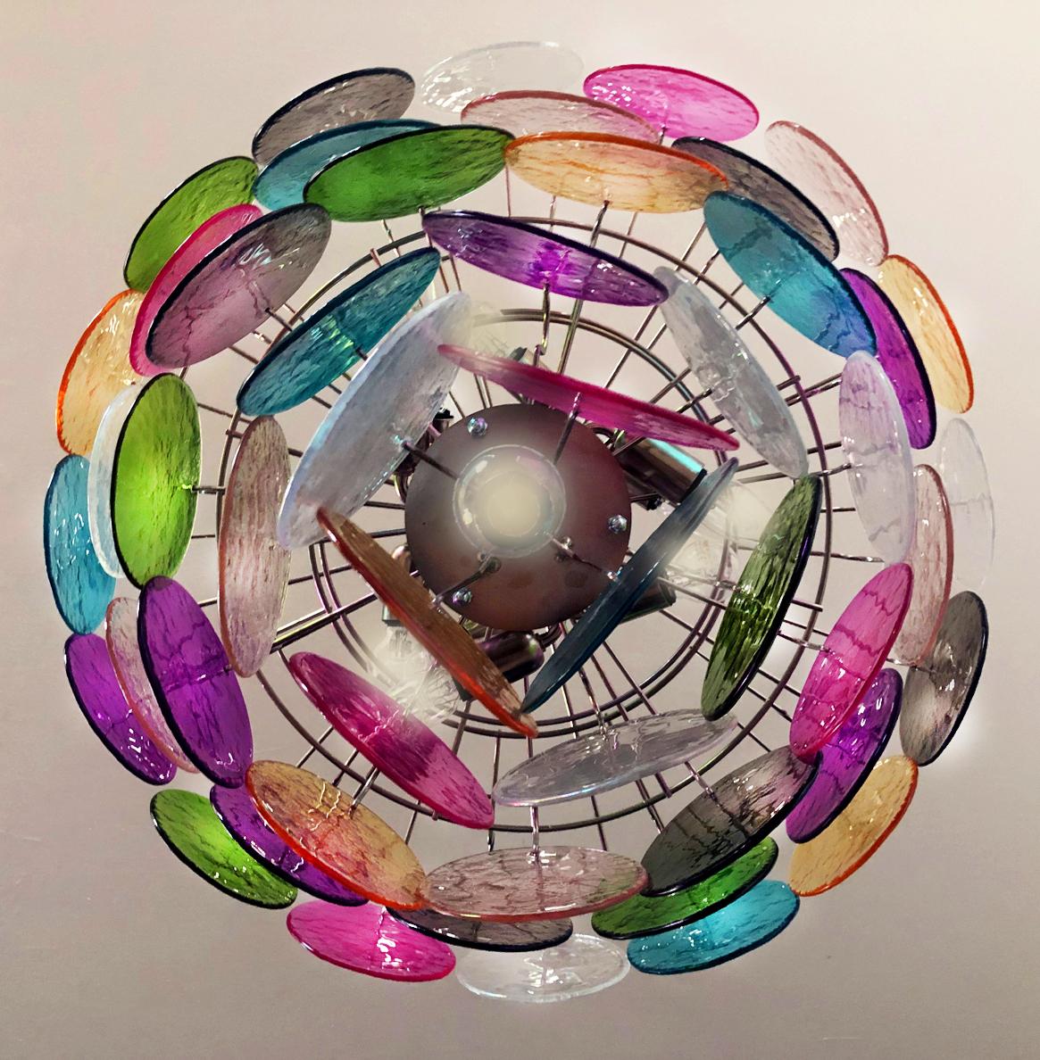 Pair of Italian Multi-Color Disc Chandeliers Space Age Vistosi Style ...