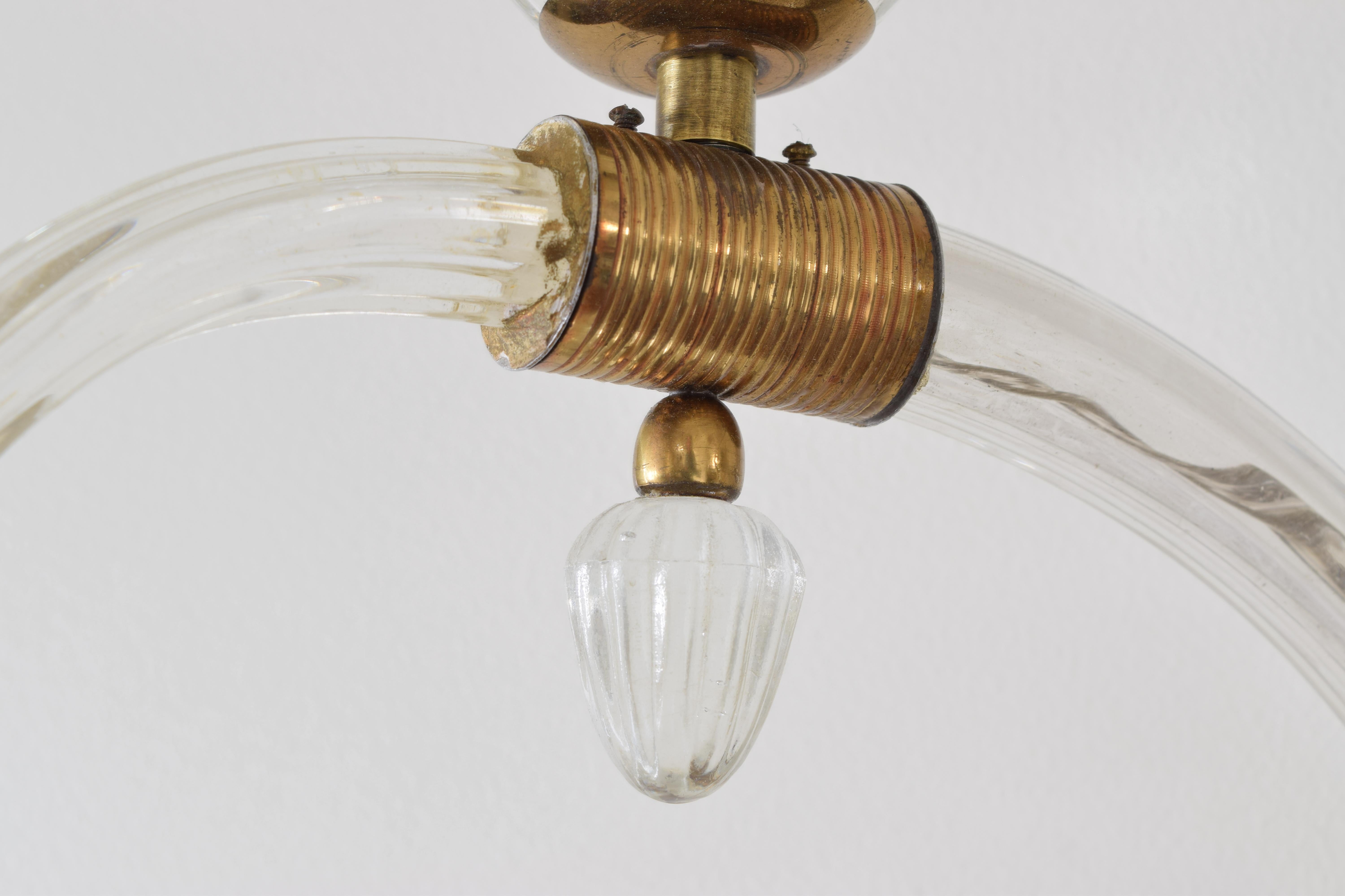 Pair Italian, Murano, 2-Arm Brass & Glass Sconces, Mid-20th Century 3