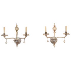 Coppia di lampade a 2 luci in vetro soffiato italiano, Murano, inizio XX secolo