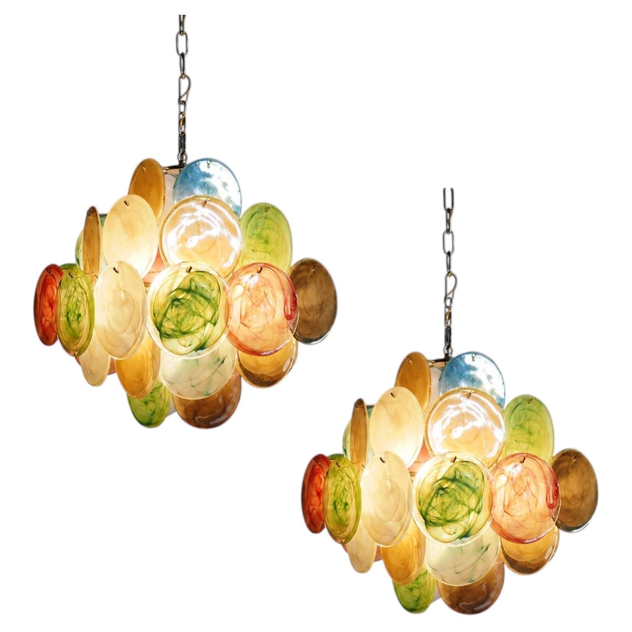 Coppia di lampadari italiani di Murano in vendita
